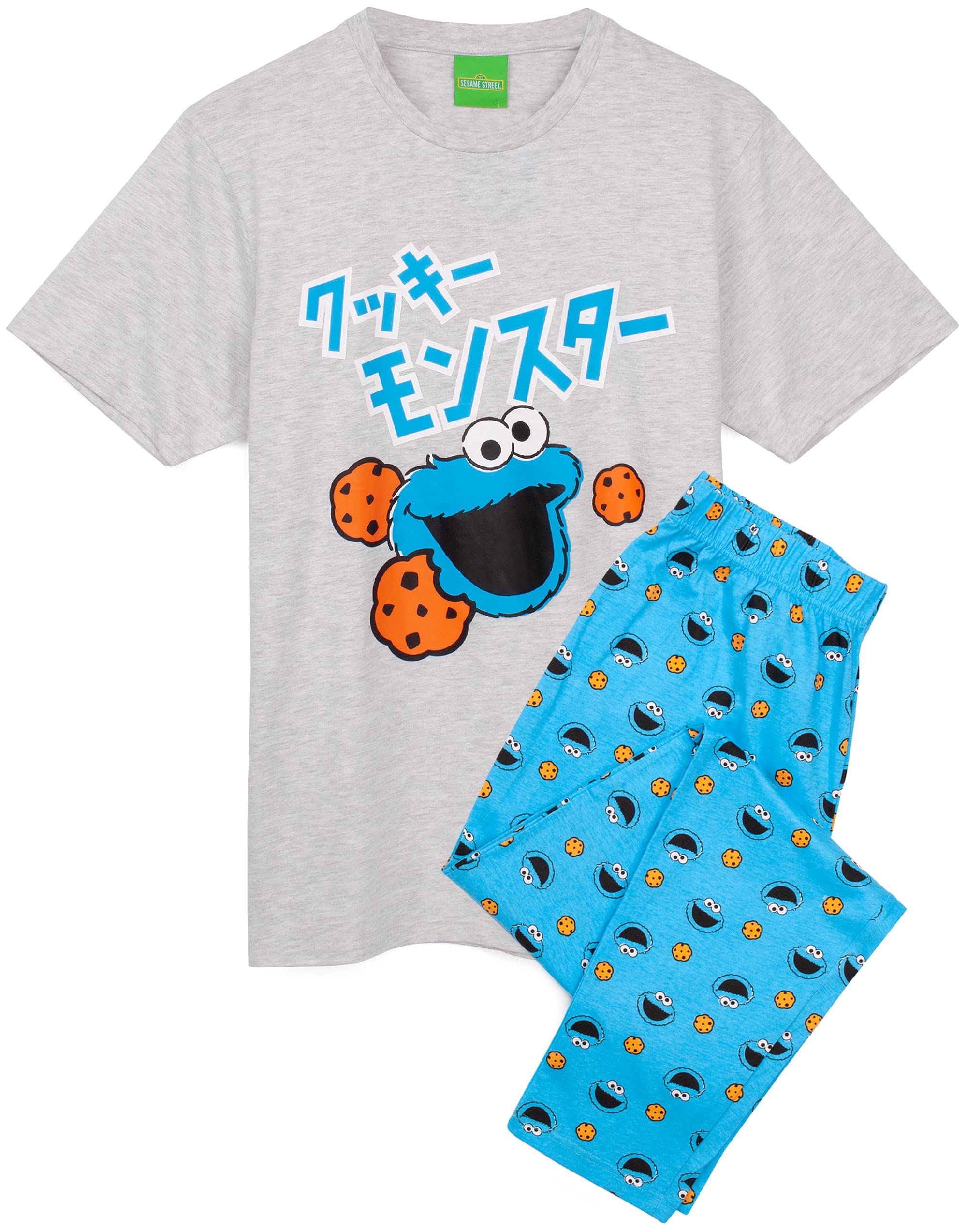 Sesame Street Cookie Monster Pajama Set for Men - Soft Blue Muppet T-Shirt & Pants Sleepwear (X-Large) - Perfect for Christmas Gifts, Birthday Presents & Cozy Family Movie Nights