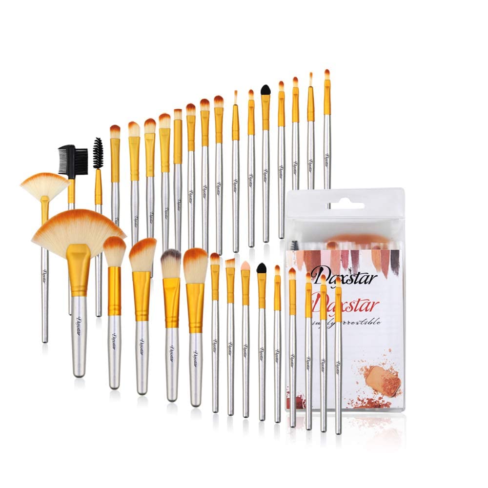 Professional Bright Yellow Makeup Brush Set - Vegan Synthetic Fiber Bristles for Foundation, Eyeshadow, Blending, Blush & Concealer | Includes Travel Pouch | Perfect for Everyday Makeup, Travel & Professional Use