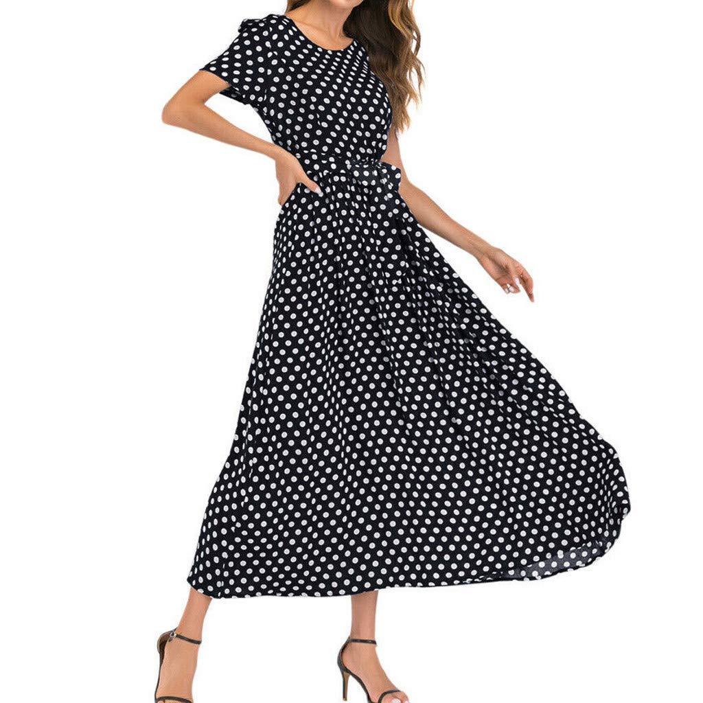 Women's Mini Swing Skater Dress - Polka Dot Long Sleeve O-Neck Sun Dress for Summer Casual Wear | Perfect for Parties, Dates & Beach Outings