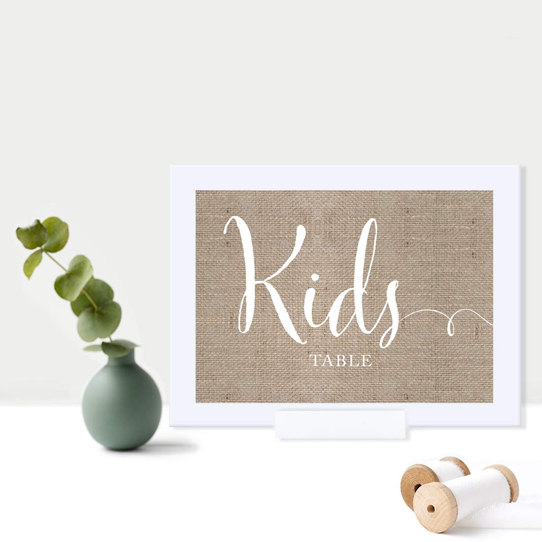 Andaz Press Wedding Framed Party Signs - Rustic Burlap Printed Cardstock 5x7 Inch - Kids Table Decor Sign - 1 Pack with Frame - Perfect for Weddings, Baby Showers & Birthday Parties