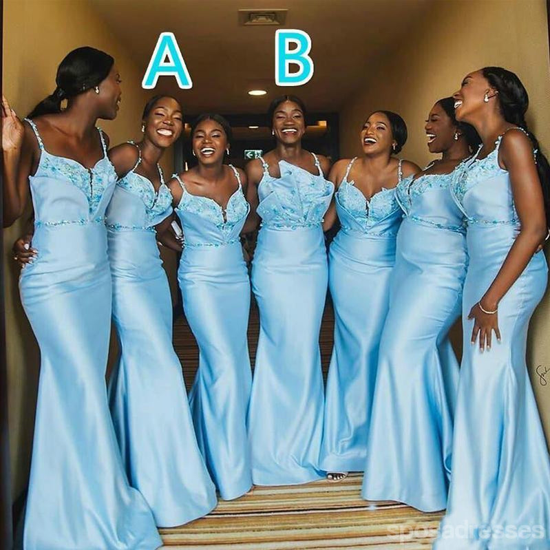Elegant Blue Mermaid Spaghetti Strap Long Bridesmaid Dress - WG897 | Perfect for Beach Weddings, Formal Events & Evening Parties