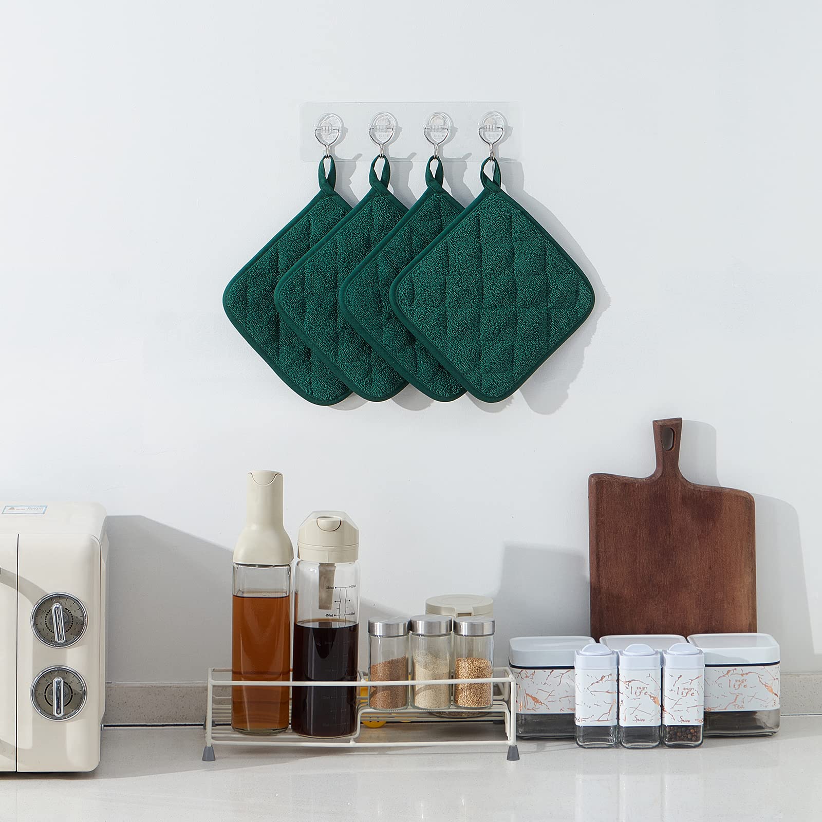 Camruntius 4 Pack Heat Resistant Kitchen Pot Holders - Hot Pads & Trivets for Cooking, Baking & Countertop Protection (Dark Green) - Perfect for Stovetop, Oven & Serving Hot Dishes