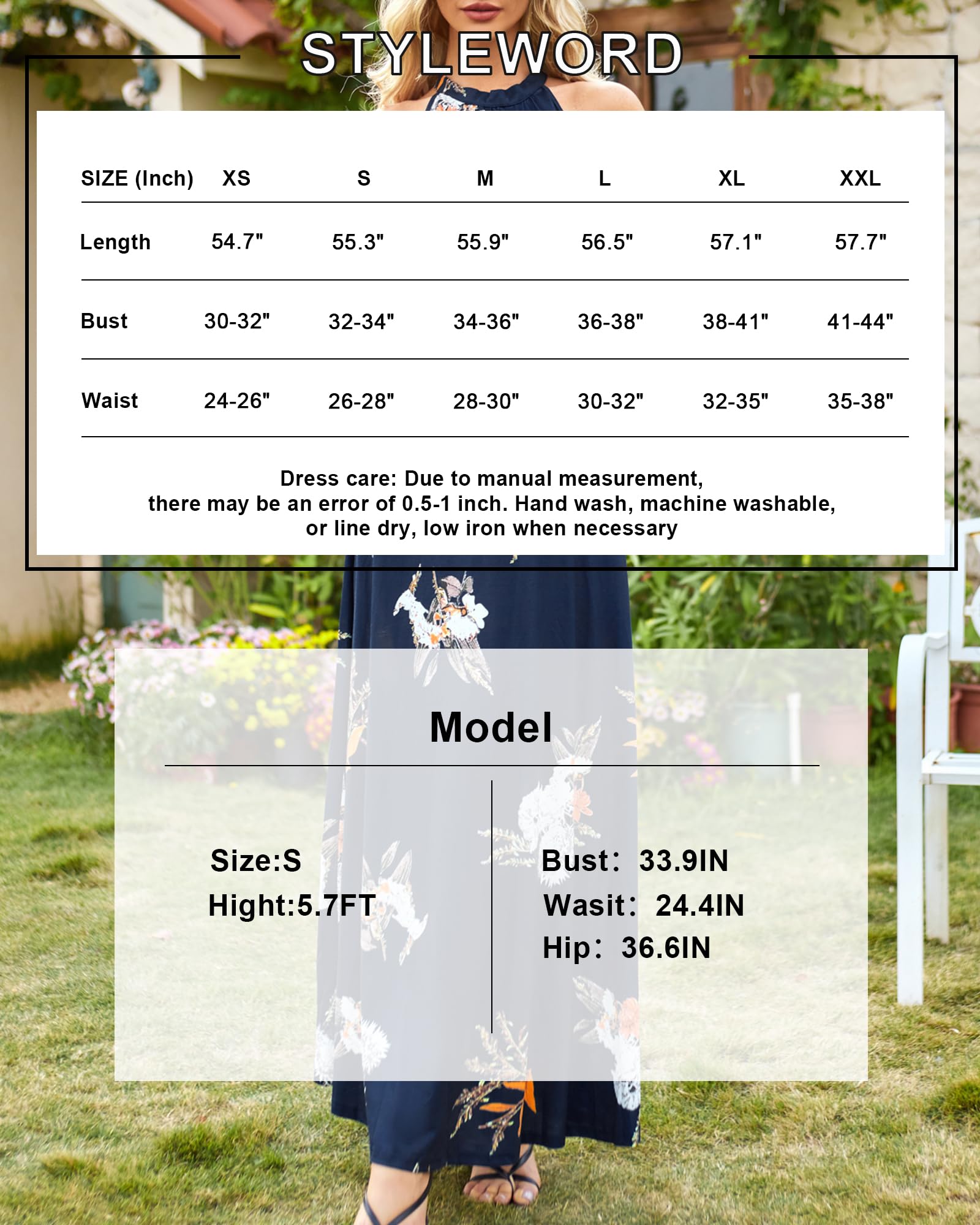 STYLEWORD Women's Floral Maxi Dress 2025 - Halter Neck Summer Formal Gown for Wedding Guest, Beach Party & Special Occasions