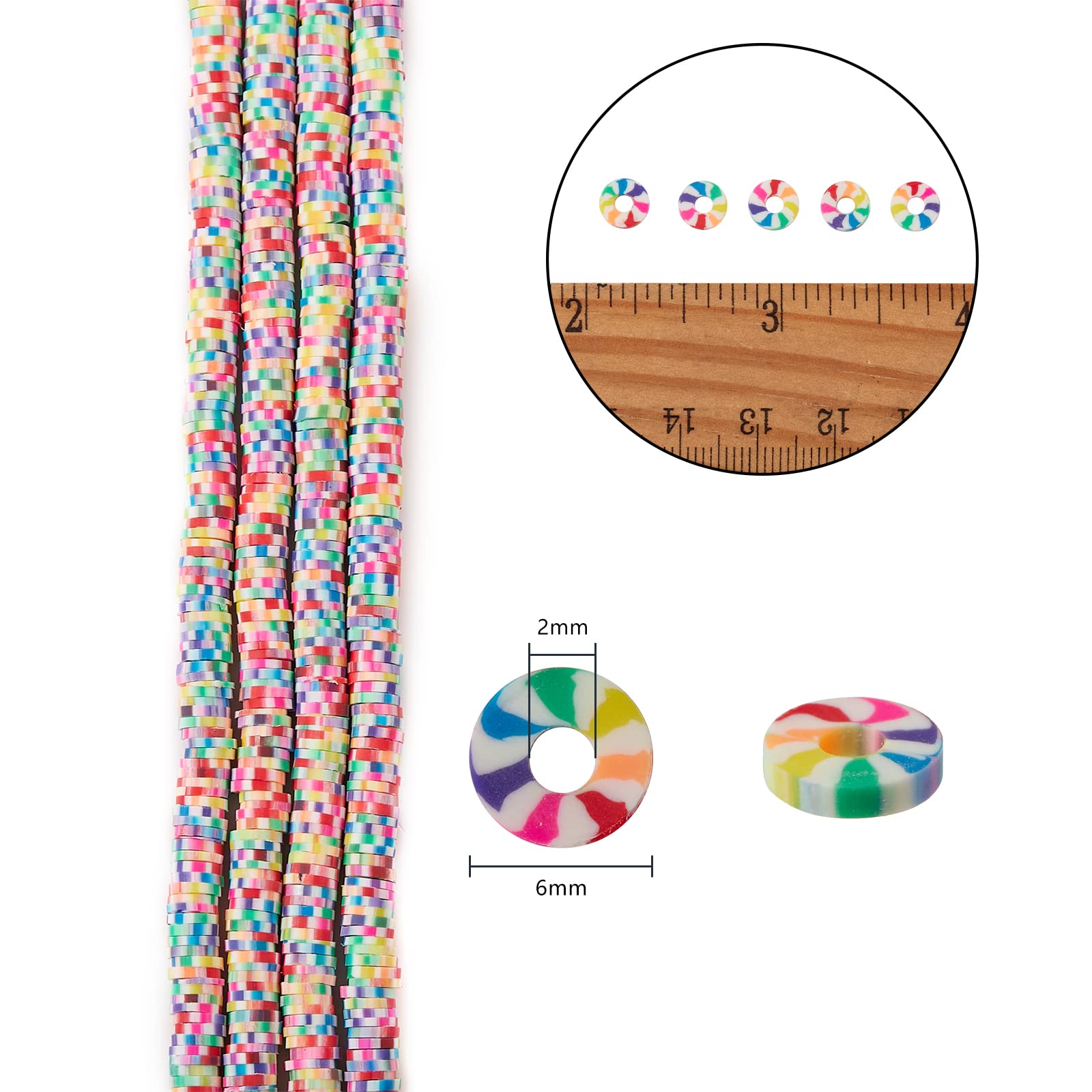 Ornaland 10 Strands 6mm Colorful Polymer Clay Heishi Beads - Flat Round Vinyl Disc Spacer Beads for DIY Bracelets, Necklaces, Earrings Jewelry Making - Perfect for Boho, Handmade & Craft Projects