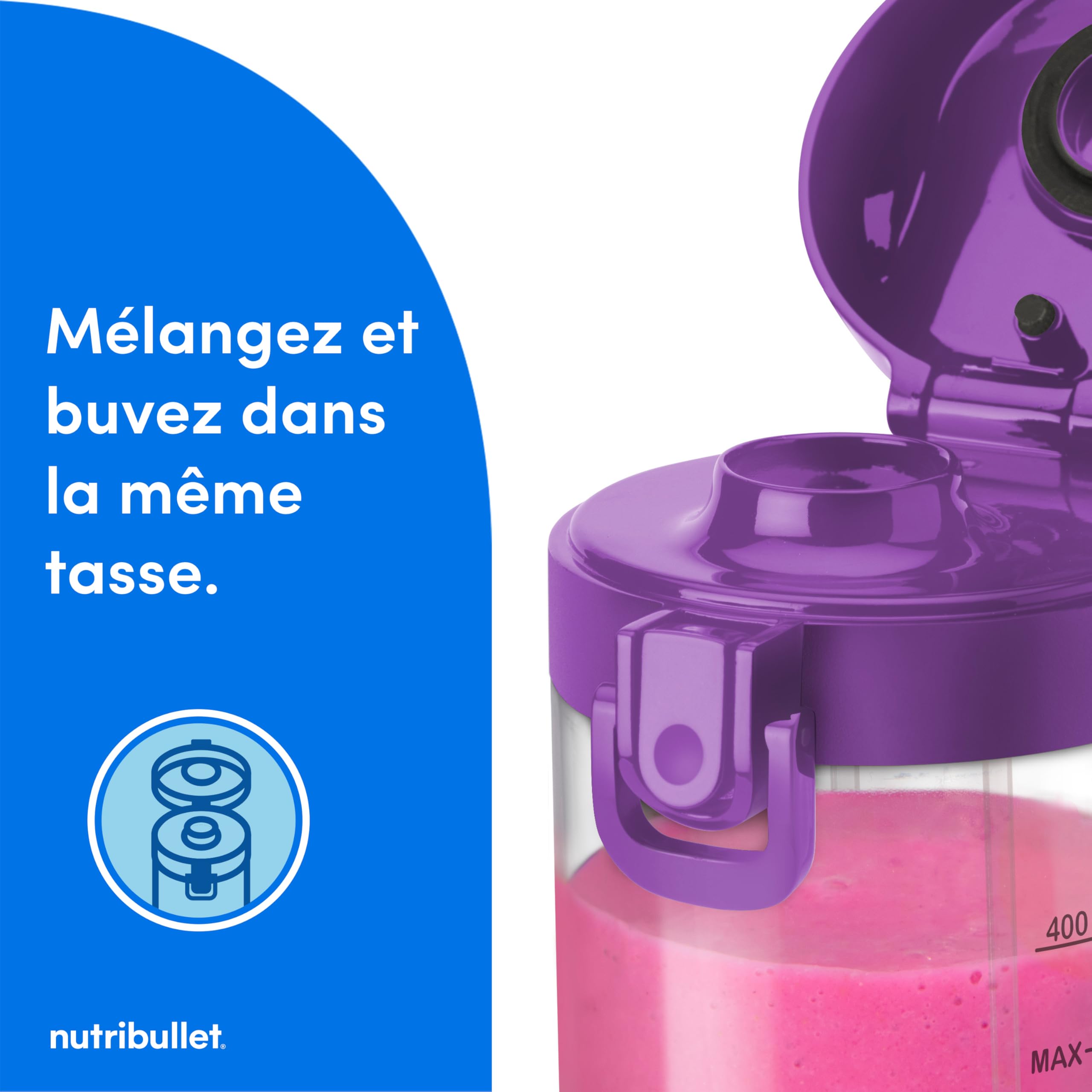 NutriBullet NBP003PU Portable Blender - 475ml BPA-Free Mini Blender with USB-C Charger, 15+ Blending Modes for Smoothies, Shakes & Meal Prep - Perfect for Travel, Gym & Office (Violet)
