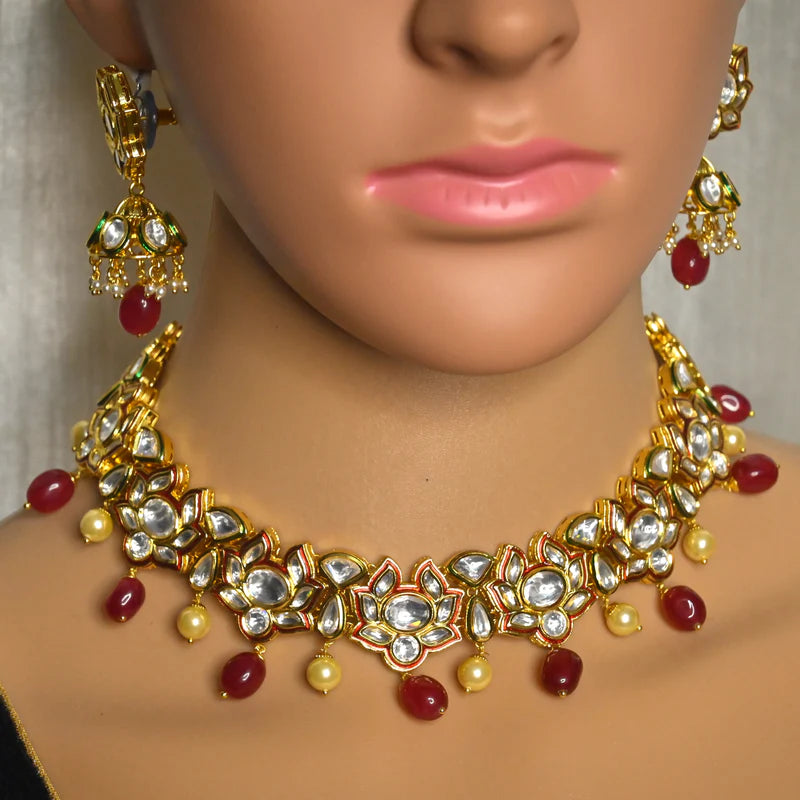 Royal Kundan Gold Plated Necklace & Earrings Set (D565) - Elegant Indian Jewelry for Weddings, Parties & Special Occasions