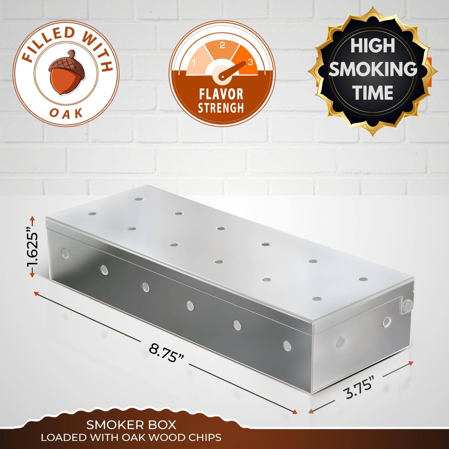 Premium Smoker Box for Gas Grill - Pre-Filled with Oak Wood Chips - Enhance BBQ Flavor on Propane & Pellet Grills - Perfect for Backyard BBQs, Tailgating & Outdoor Cooking