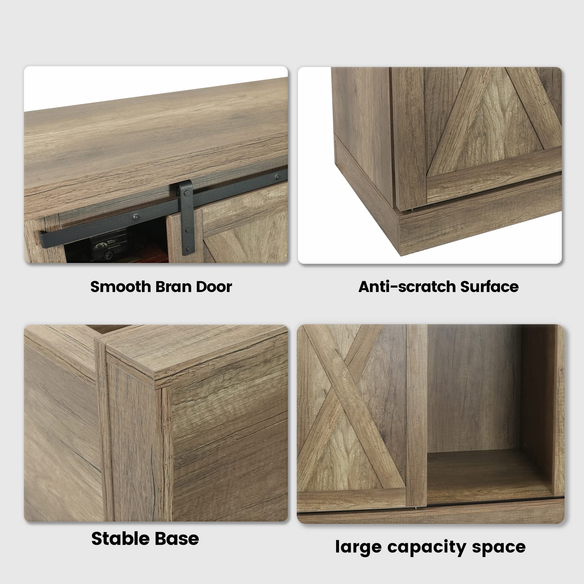 CONSDAN 3-Tier Storage Cabinet with Sliding Barn Door - Modern Kitchen Pantry Organizer, Buffet Sideboard for Dining Room & Living Room Storage - Perfect for Home Organization & Small Space Decor