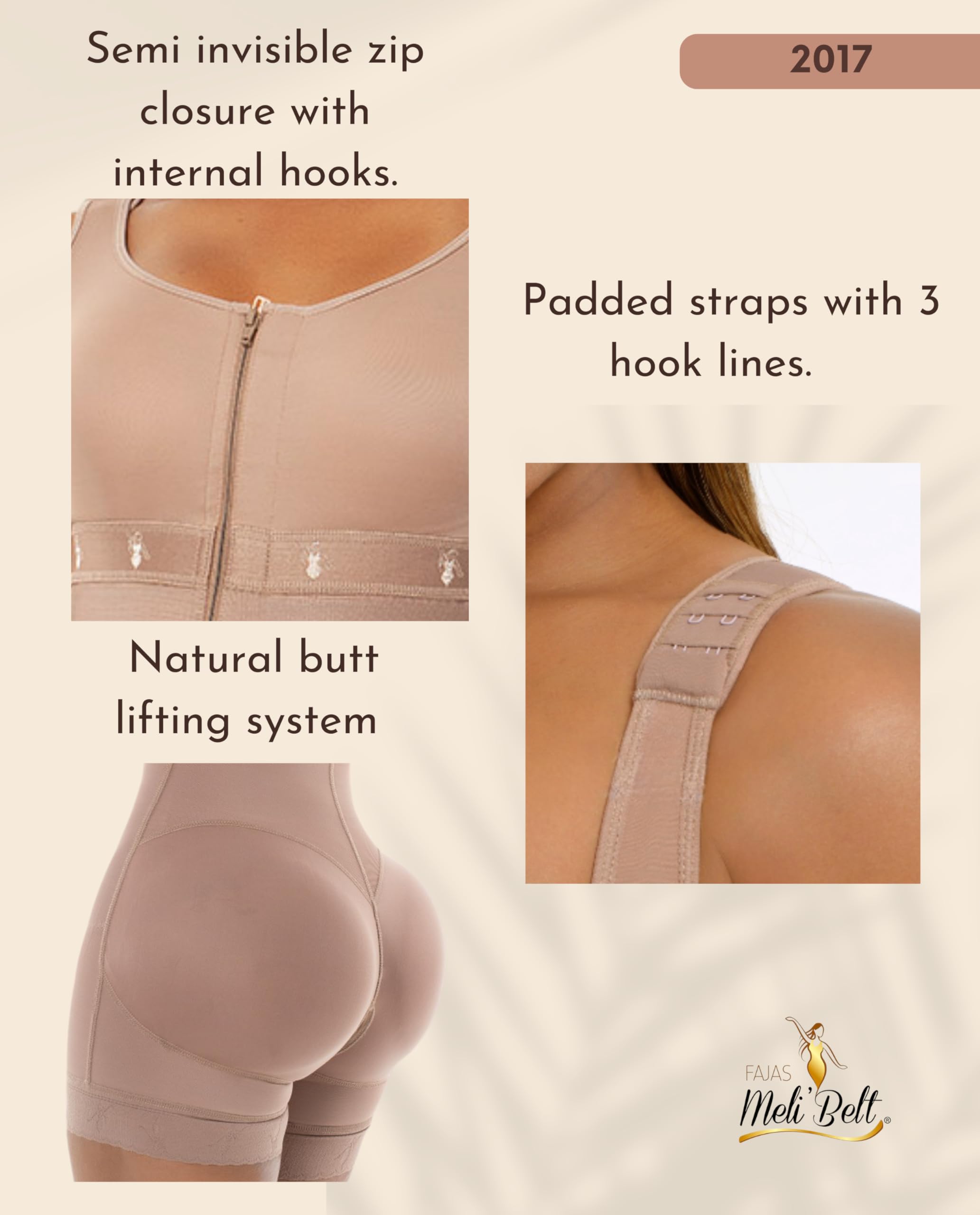Melibelt 2017 Colombian Shapewear for Women - High Compression Waist Trainer Shorts with Built-in Bra - Tummy Control & Body Shaper for Workout, Postpartum, Everyday Wear