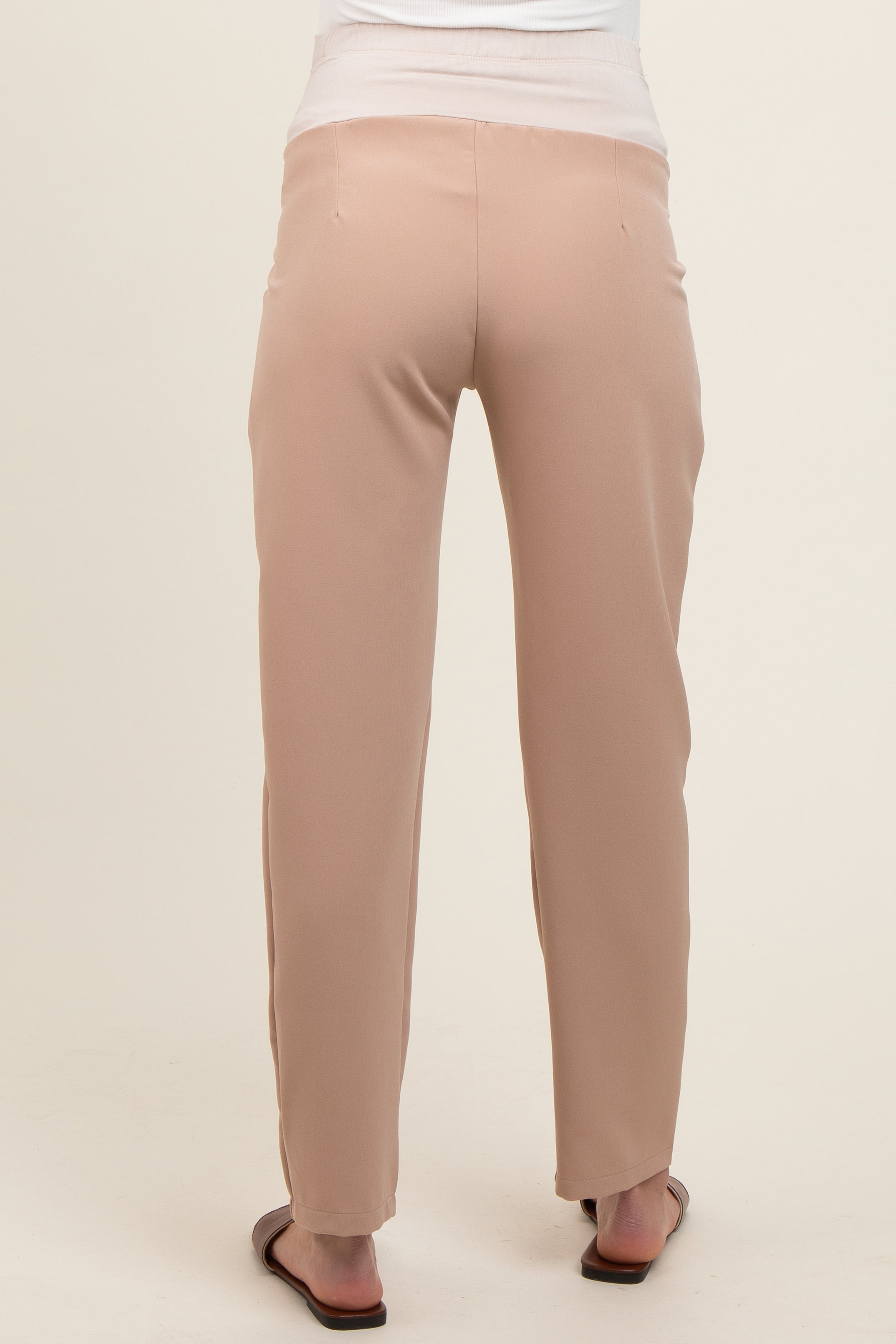 Beige Pleated Maternity Pants for Women - Comfortable Relaxed Fit Pregnancy Pants - Perfect for Work, Office & Everyday Wear