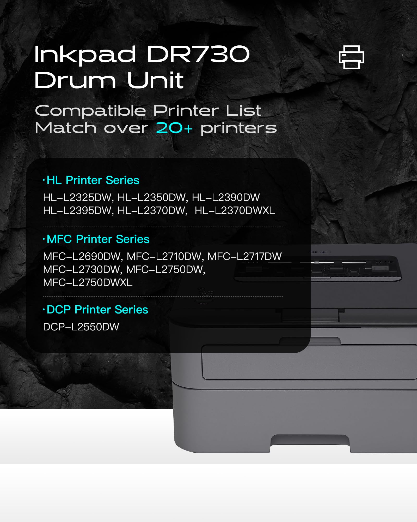 DR730 Drum Unit Replacement for MFC-L2710DW Printers (2 Pack) - Office & Home Use