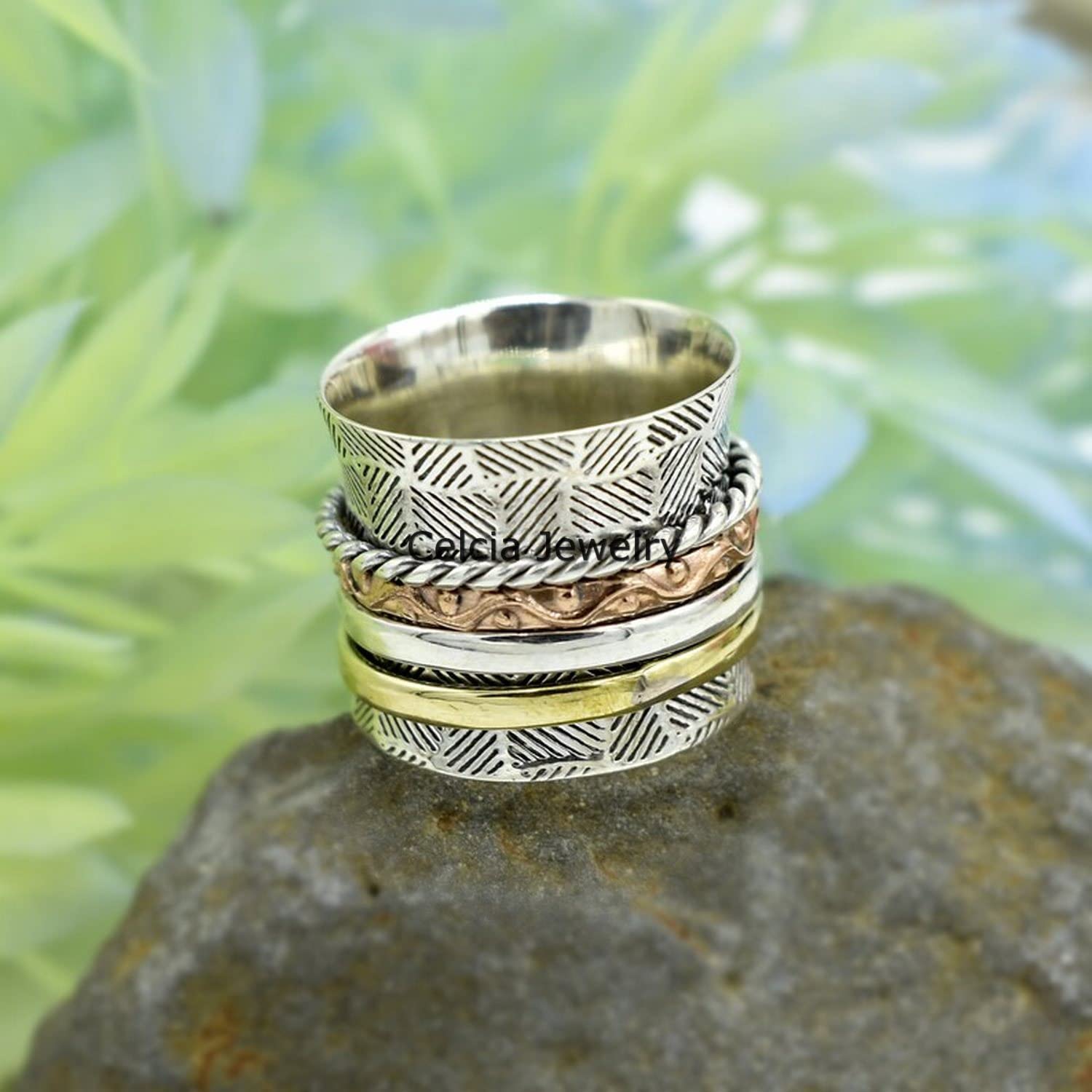 925 Sterling Silver Spinner Ring for Women - Handcrafted Thumb Ring, Multi-Spin Promise Jewelry - Size 7 | Perfect for Meditation, Stress Relief & Fashion Accessories
