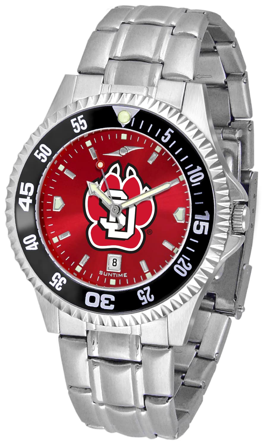 South Dakota Coyotes Men's Steel Competitor Watch - AnoChrome Finish with Color Bezel | Durable Sports Watch for Outdoor Activities & Casual Wear
