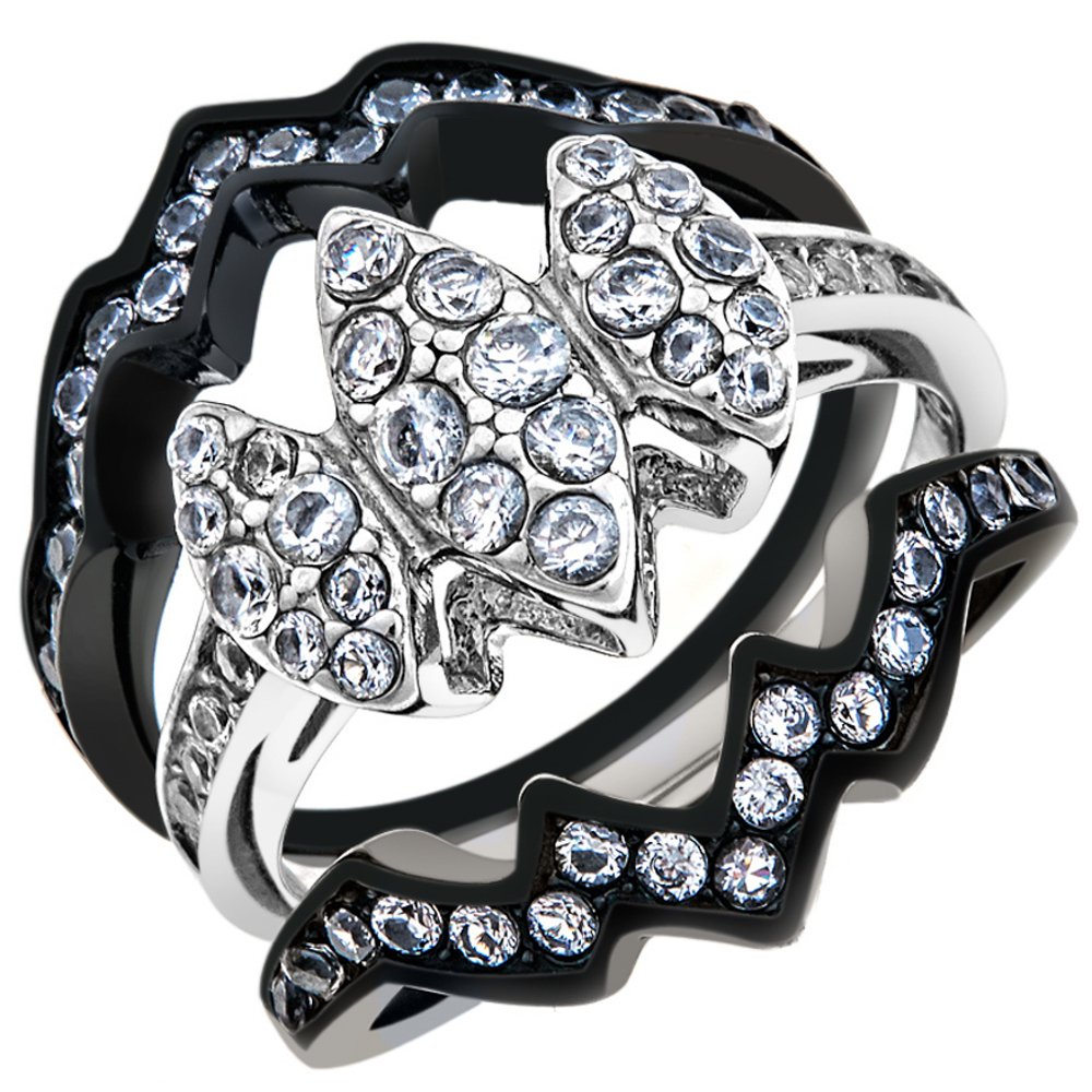 1.95ct CZ Black Steel Wedding Ring Set for Women Size 5-10 - Elegant Bridal Jewelry