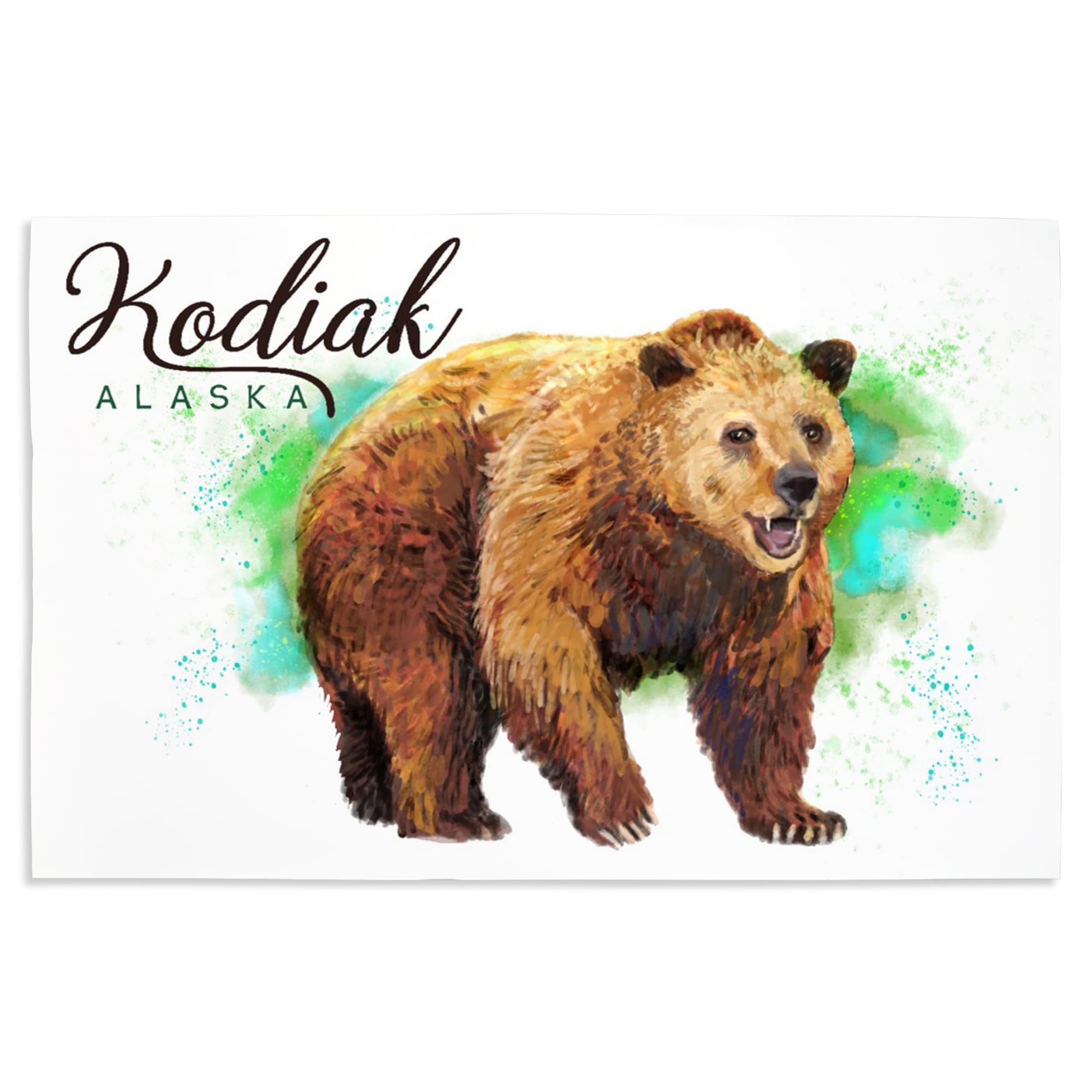 Lantern Press 16x24 Inch Giclee Art Print - Kodiak Alaska Grizzly Bear Watercolor Painting - Perfect for Home Decor, Office Wall Art & Nature Lover Gifts