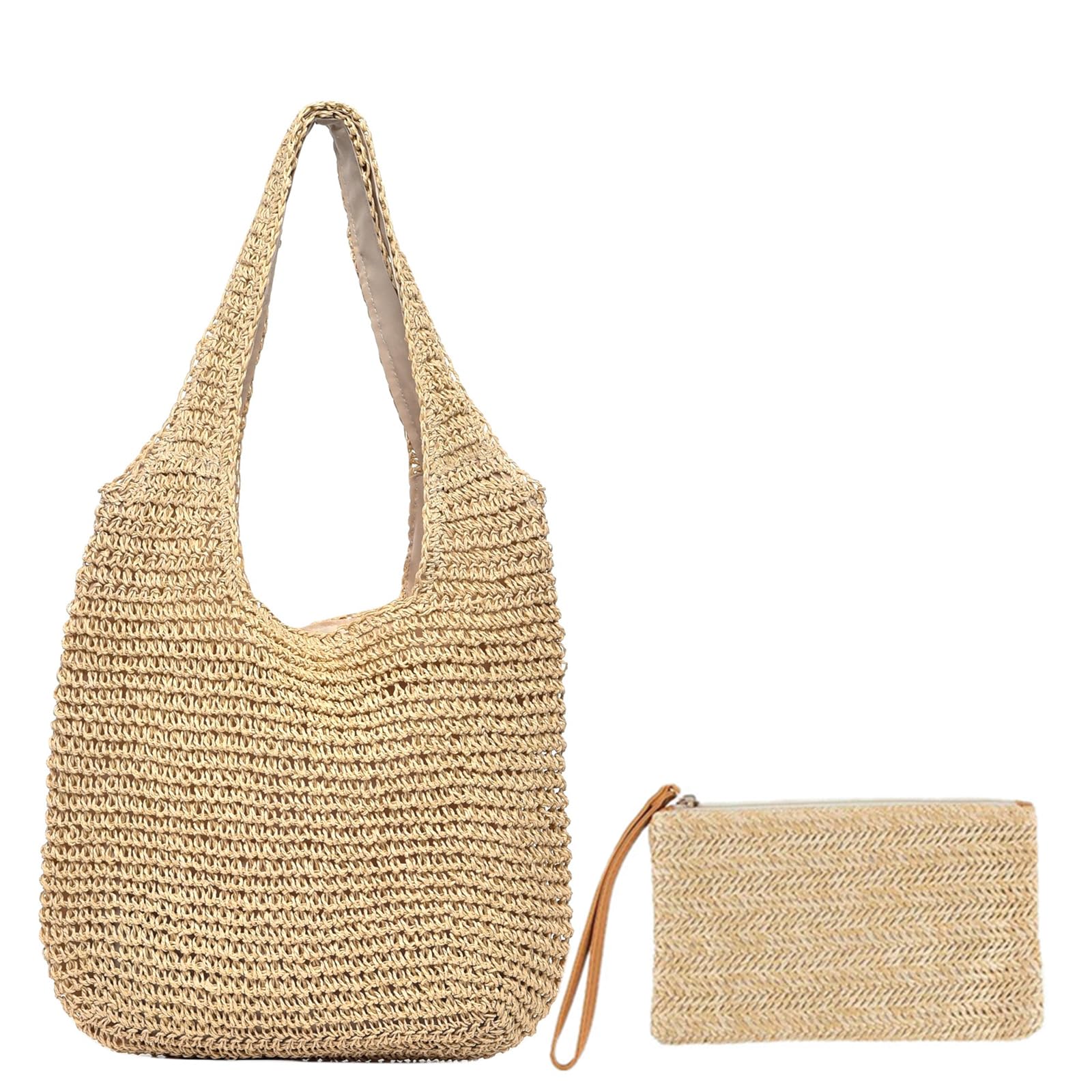 Straw Woven Beach Tote Bag for Women - Summer Straw Clutch Purse - Lightweight Waterproof Beach Bag for Vacation, Pool, Travel & Outdoor Activities