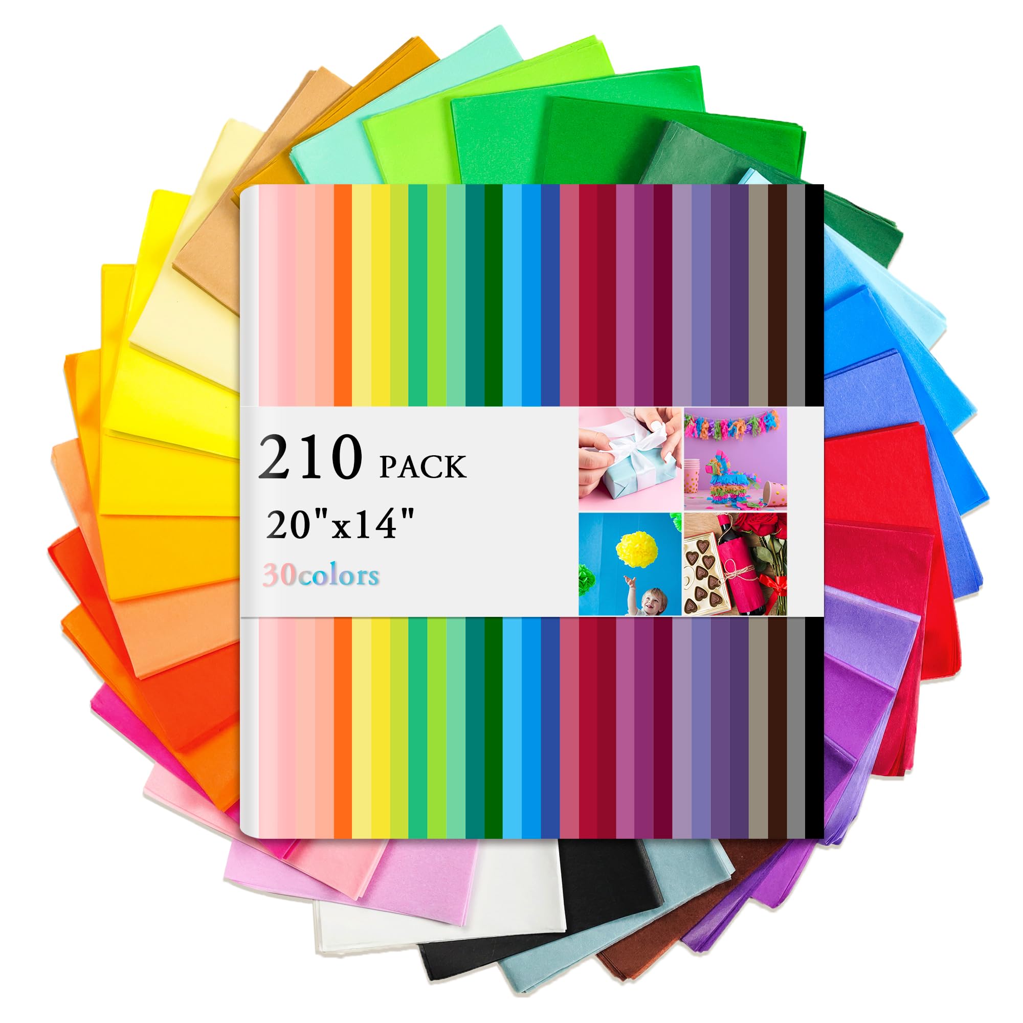 210 Sheets 30 Colors Bulk Tissue Paper for Gift Wrapping - 20