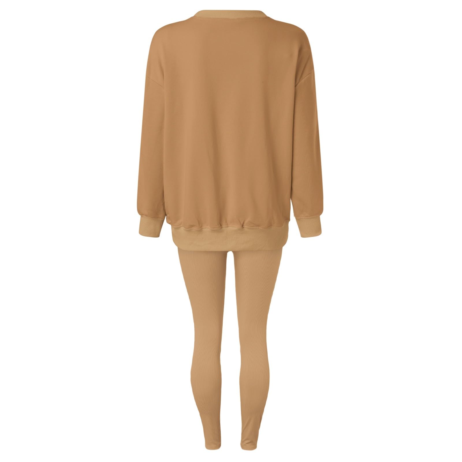 Women's Fashion Two Piece Set - Solid Round Neck Irregular Shoulder Drop Long Sleeve Sweater Outfit | Casual Chic Office Wear & Date Night Outfits for Women