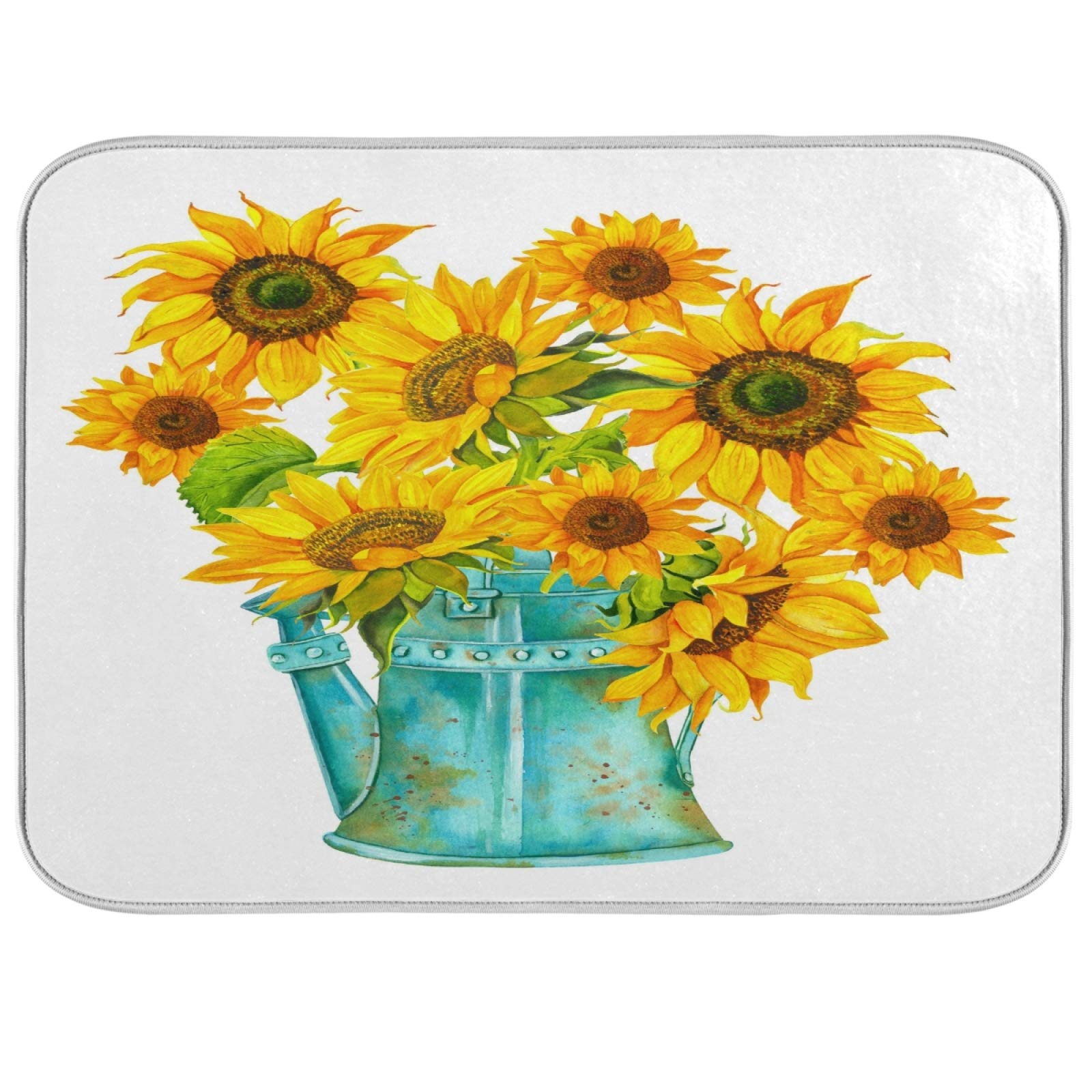 Premium Microfiber Dish Drying Mat - 18x24 Inch Absorbent Sunflower Design Kitchen Counter Mat | Heat Resistant Sink Pad for Quick Dish Draining | Perfect for Countertop Protection & Drying Dishes After Washing