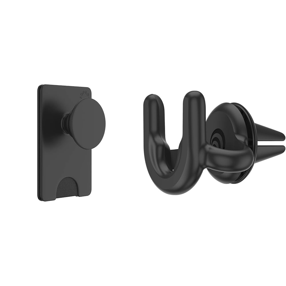 PopSockets Phone Grip with Wallet & Car Vent Mount - Black | Secure Phone Holder for Driving, Hands-Free Use & Easy Access to Cards