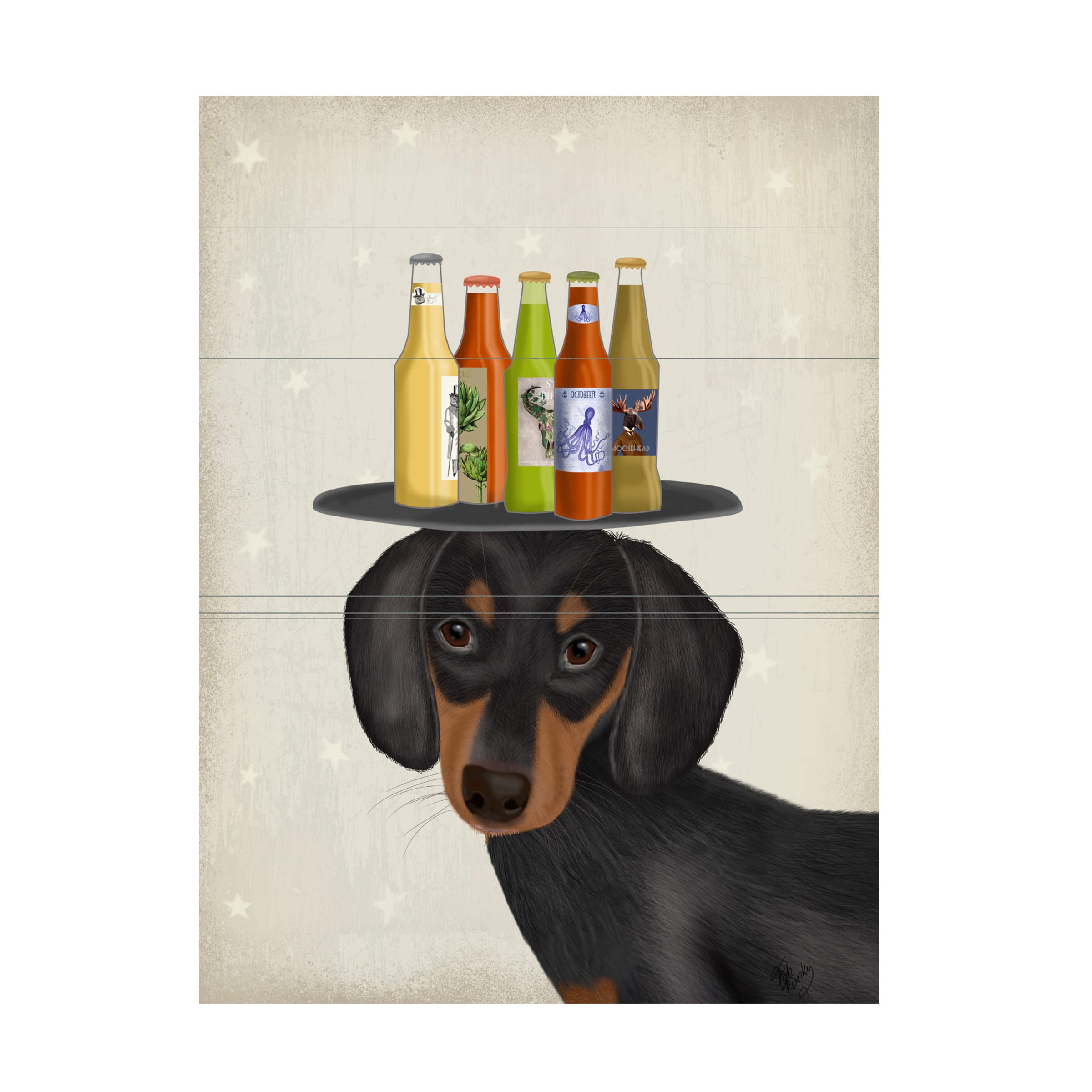 Trademark Fine Art 'Dachshund Beer Lover' Canvas Wall Art by Fab Funky - Perfect for Home Bar Decor, Man Cave, or Dog Lover Gifts