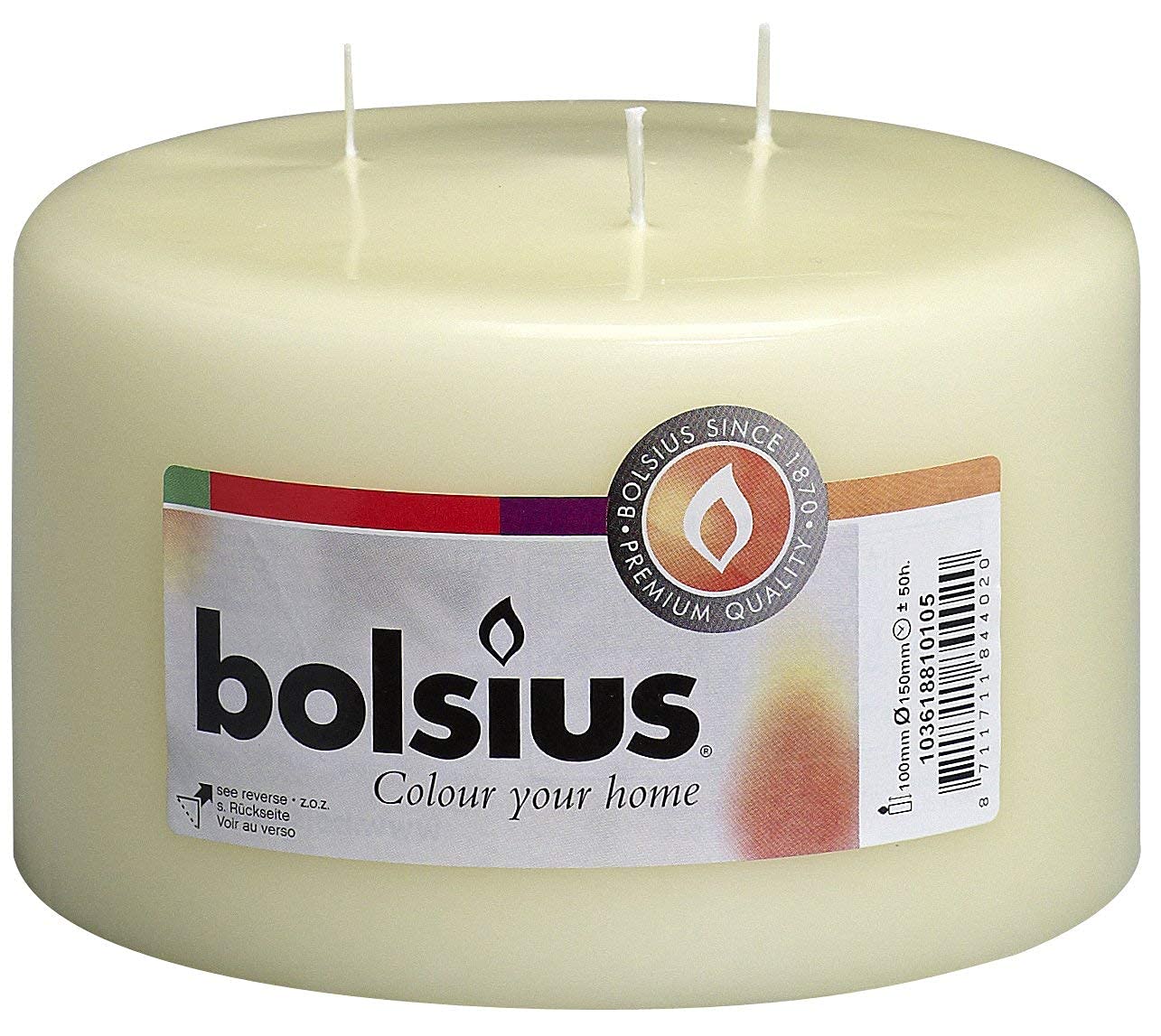 BOLSIUS 3 Wick Unscented Pillar Candle Ivory - 6x4 Inches Large European Quality - 50 Hours Burn Time - Smooth Smokeless Flame - Wedding, Party, Home Decor, Holiday Centerpiece, Romantic Dinner, Spa Relaxation Candle
