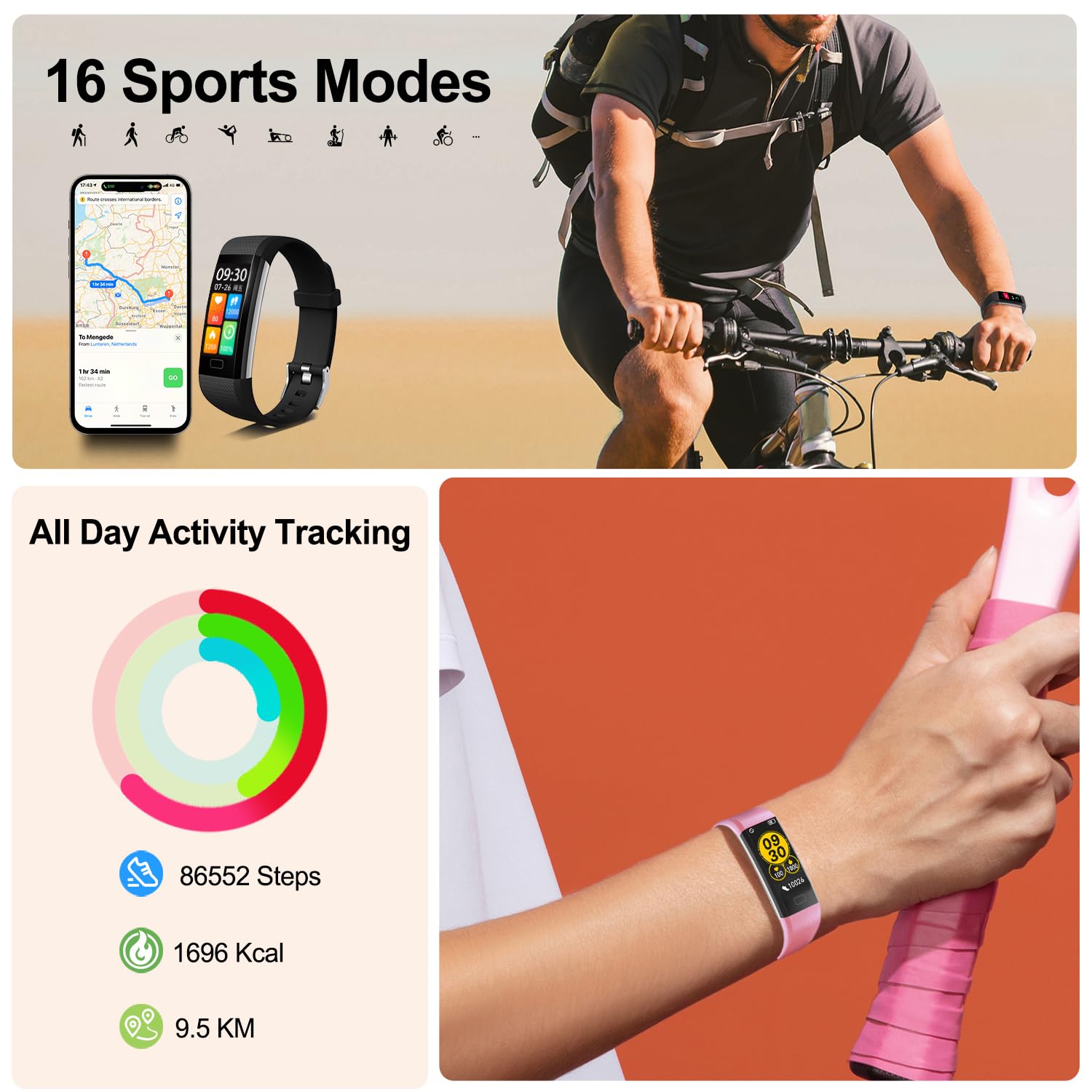 ENGERWALL Fitness Tracker with Step Counter, Calorie Tracker & Stopwatch - IP68 Waterproof Activity Tracker with Heart Rate Monitor, Sleep Tracking - Smart Watch & Pedometer for Women, Men & Kids - Perfect for Running, Gym Workouts & Daily Health Monitoring