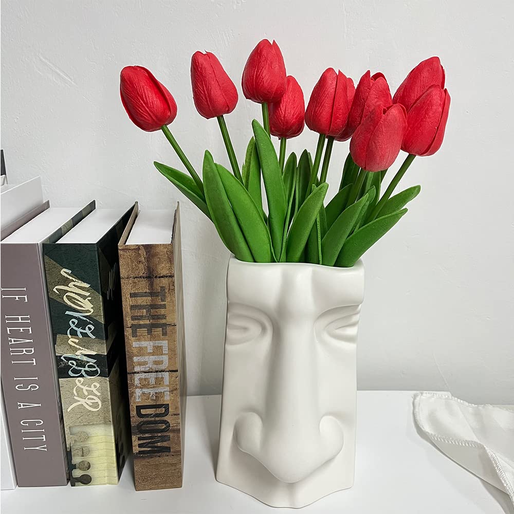 10 Pcs Realistic PU Touch Tulip Artificial Flowers - Red Fake Tulip Bouquet for Home, Office, Wedding, Party & Event Decorations - Perfect for Centerpieces, Table Arrangements & DIY Floral Projects
