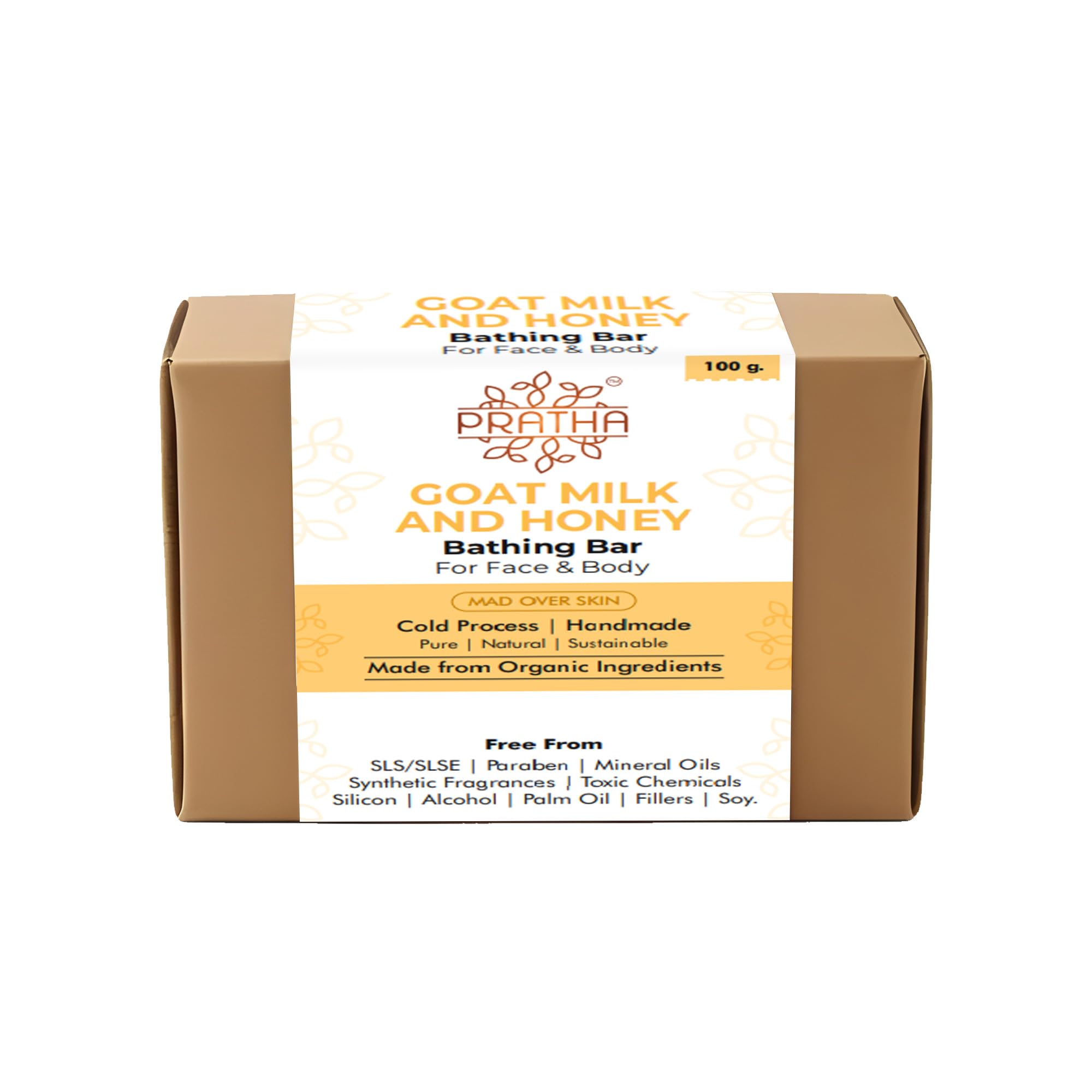 Pratha Naturals 100% Pure Goat Milk & Honey Cold Process Soap - 100g Handmade Natural Bar for Sensitive Skin & Daily Bathing - Perfect for Dry Skin Care & Gentle Cleansing