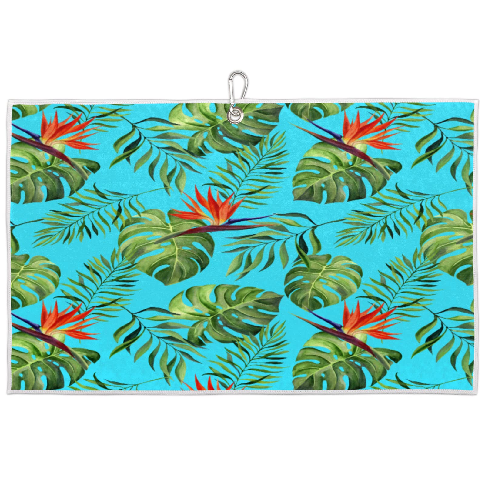Floral Golf Towel - Tropical Exotic Leaves Design, Quick Dry Lightweight Microfiber Golf Club Cleaning Towel for Bags, Gym, Fitness, Camping & Outdoor Sports | Perfect for Golfers, Workouts & Active Lifestyles