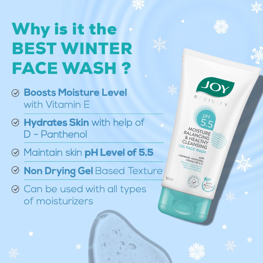 Joy pH 5.5 Hydrating Gel Face Wash with Ceramides 150ml - Gentle Cleanser for Sensitive Skin, Restores Skin Barrier | Daily Face Wash for Dry, Dehydrated & Irritated Skin | Perfect for Morning & Night Skincare Routine