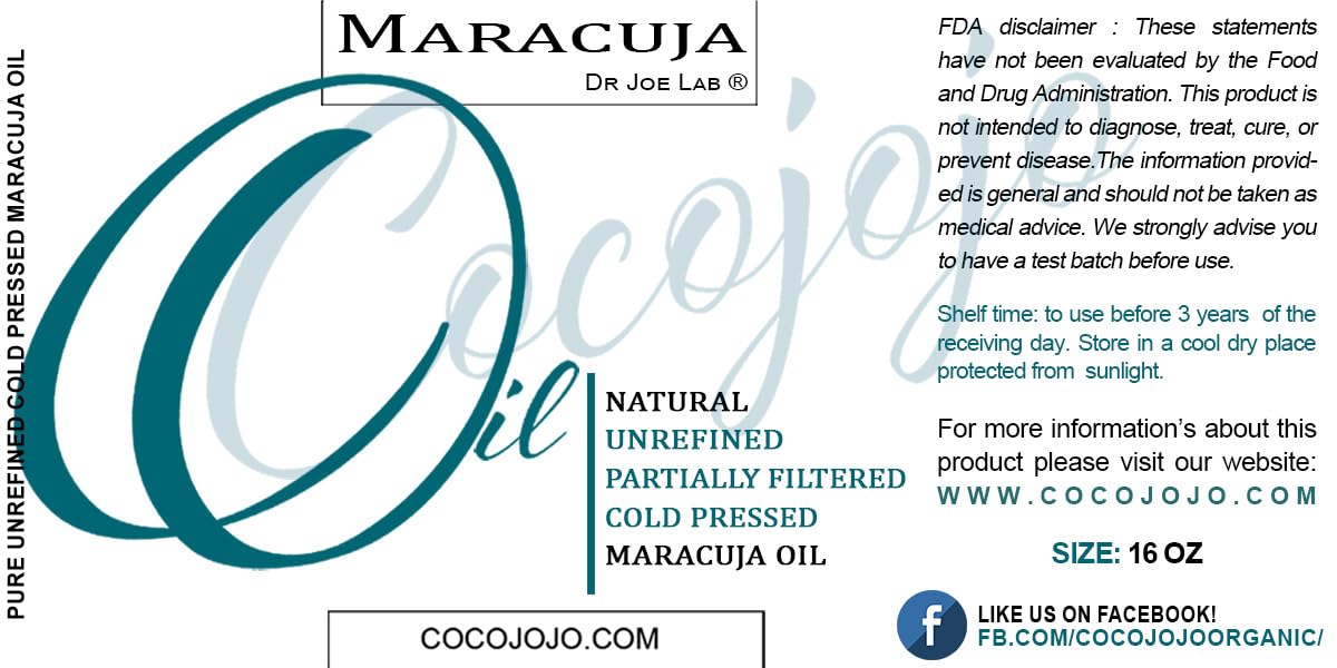Pure Maracuja Passion Fruit Seed Oil - 16 oz Cold Pressed Virgin Carrier Oil for Face, Skin, Lips, Hair & Body | Natural Moisturizer for DIY Skincare, Soaps & Creams | Perfect for Dry Skin Care & Anti-Aging Routine