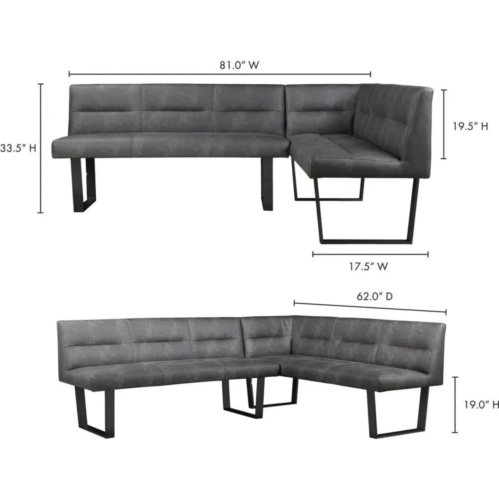 60x81 Inch Modern Corner Bench with Storage, Dark Grey Upholstered - Perfect for Living Room, Bedroom, or Entryway Seating