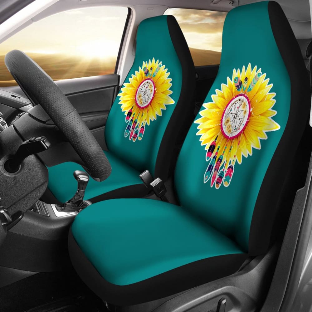 Stylish Sunflower Native American Pattern Teal Car Seat Covers - Perfect Gift for Women & Men - Waterproof & Universal Fit for Cars, Trucks, SUVs - Great for Road Trips, Commuting & Protecting Seats
