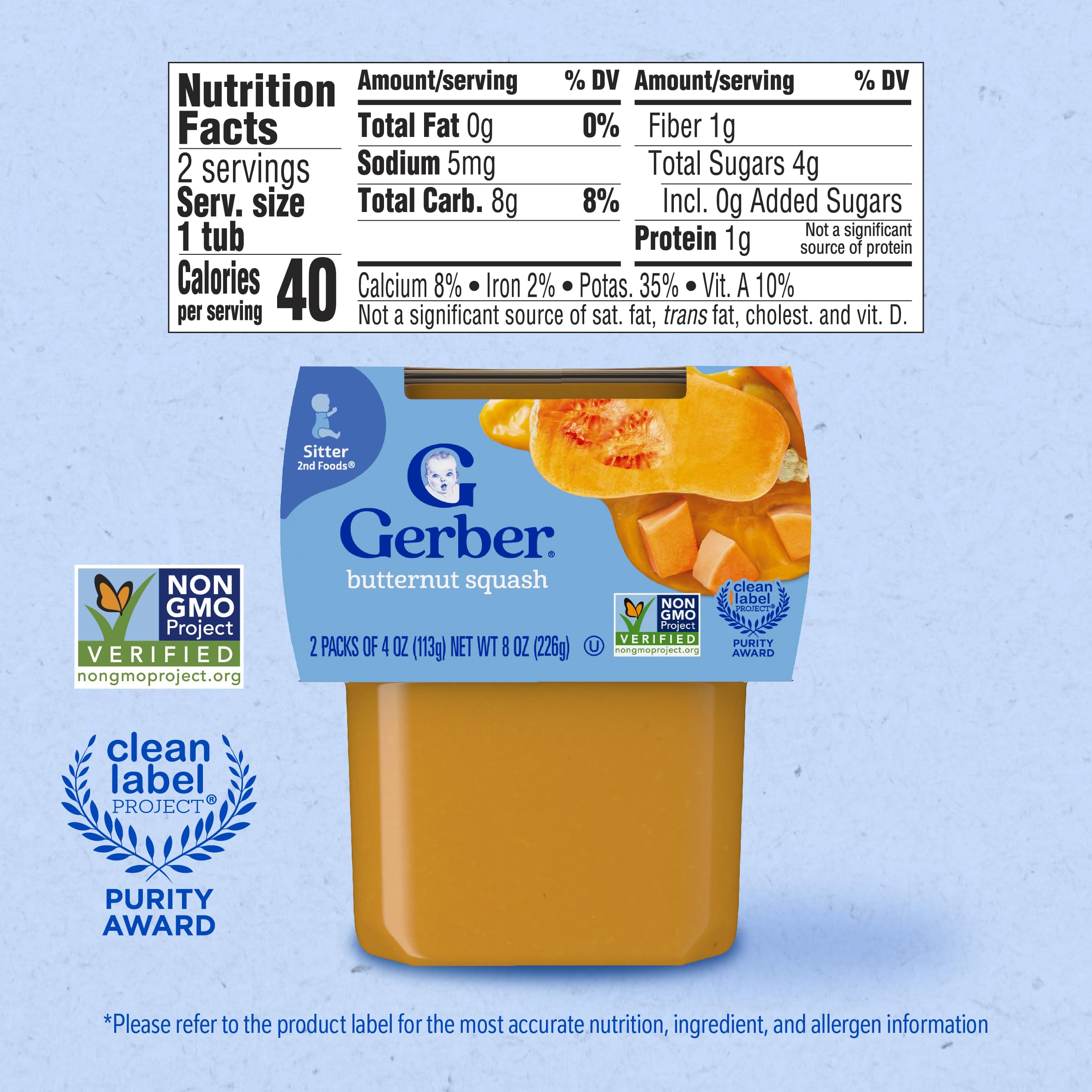 Organic Gerber 2nd Foods Butternut Squash Baby Food Puree - Non-GMO, No Artificial Flavors, 4oz Tubs (Pack of 8) - Perfect for Toddlers, On-the-Go Snacks & Healthy Meal Prep