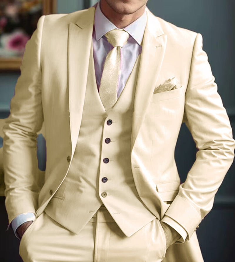 Premium Men's Champagne Wedding Suit 3-Piece Set for Groom & Groomsmen | Formal Tuxedo for Weddings, Prom & Special Occasions