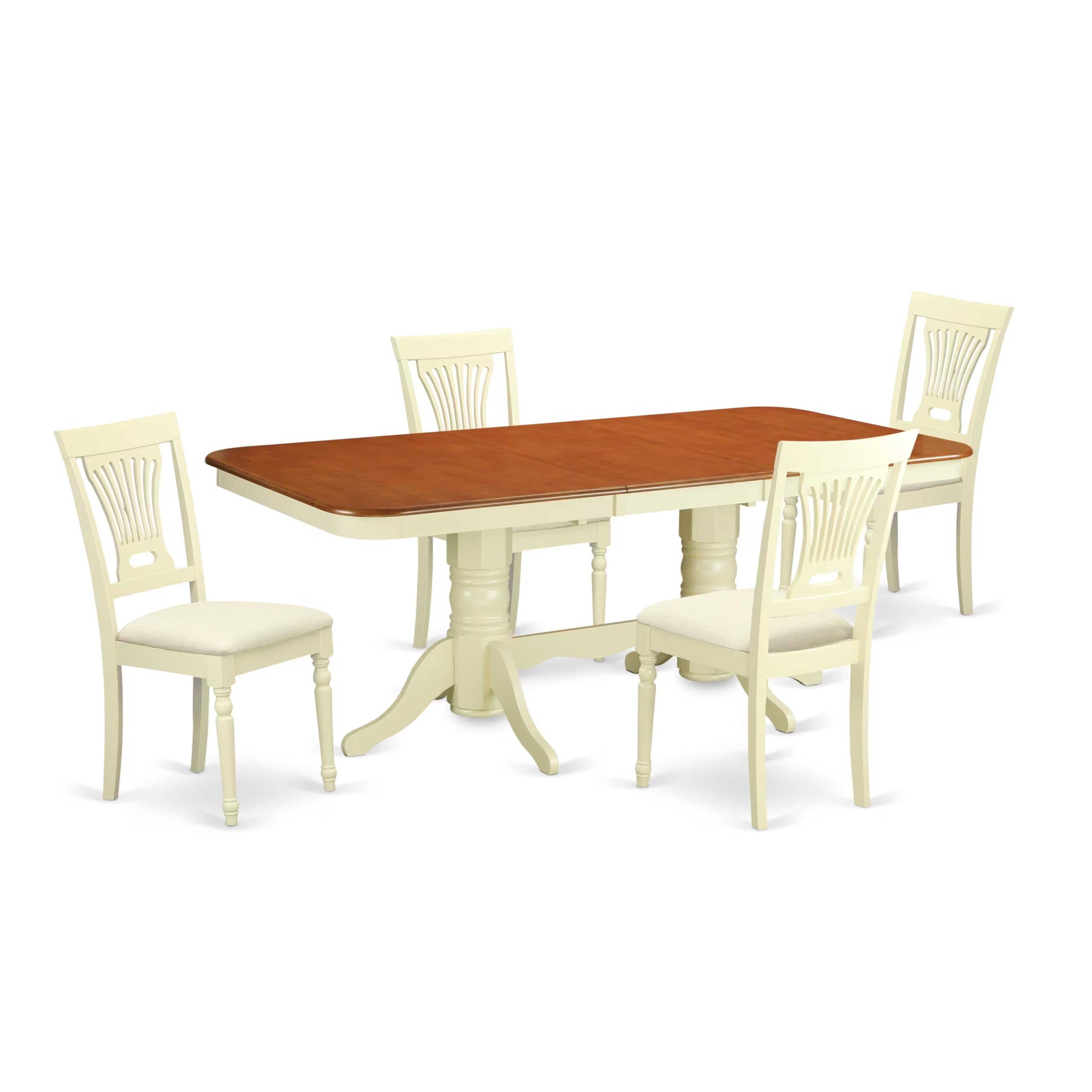 East West Furniture 5-Piece Dining Room Set with Butterfly Leaf Table & 4 Upholstered Chairs - 40x78 Inch Buttermilk & Cherry - Perfect for Small Space Dining Rooms, Breakfast Nooks, and Family Gatherings