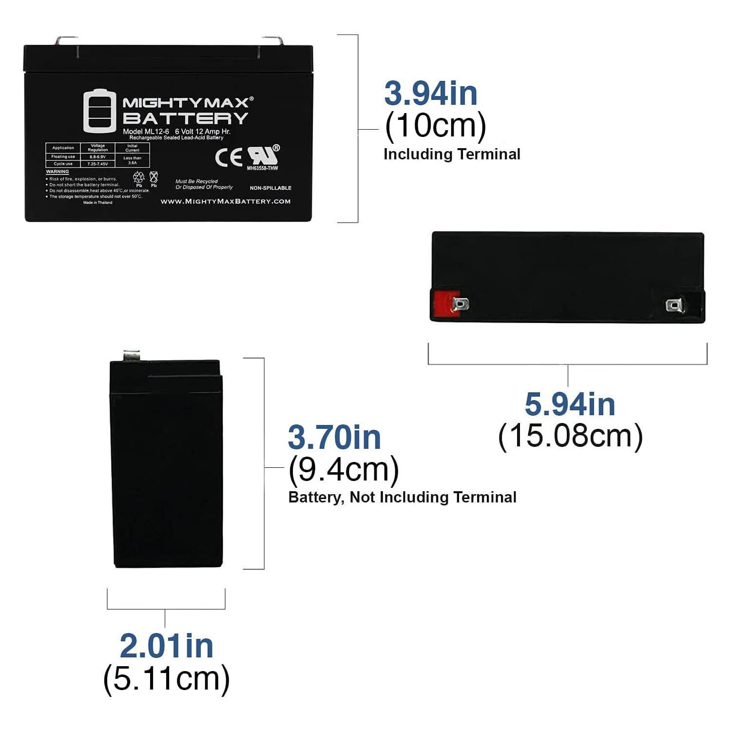 Mighty Max Battery ML12-6 6V 12AH Rechargeable Sealed Lead Acid Battery - 4 Pack for UPS Backup, Emergency Power Supply, and Solar Systems - Perfect for Home, Office, and Outdoor Use