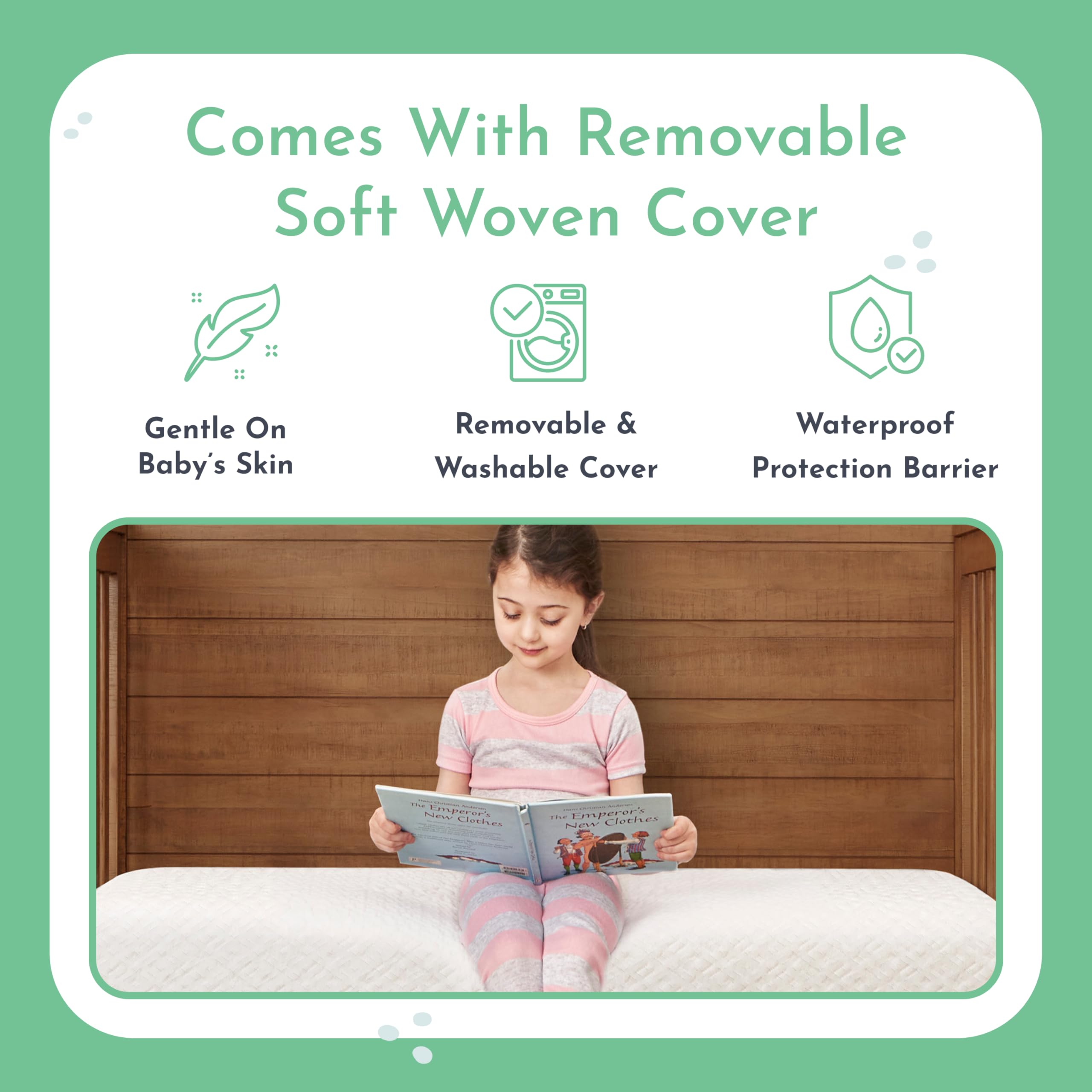 Evolur Coco Comfort Lite Plus Natural Copper Infused Fiber Crib & Toddler Mattress - Waterproof, Green Guard Gold Certified, Removable Cover, 5