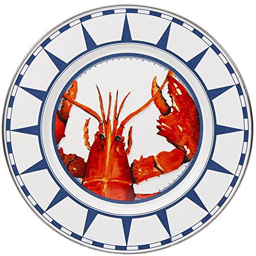 Premium Lobster Enamelware Dinner Plates - Set of 4, 10.5 Inch Rustic Farmhouse Style - Perfect for Seafood Dinners, Outdoor Picnics & Coastal-Themed Table Settings