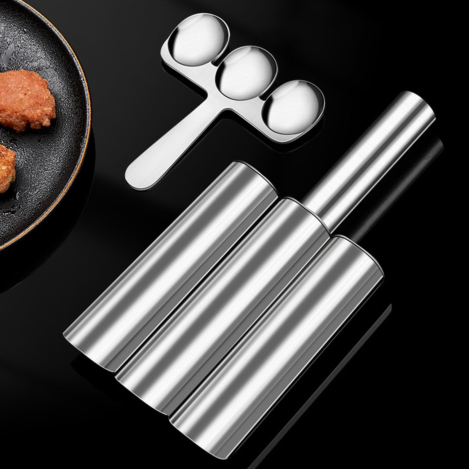 Premium Stainless Steel Meatball Maker - 3 Tube Meatball Mold for Quick & Easy Homemade Meatballs, Cookies, and Sorbet | Perfect for Home Cooking, Meal Prep, and Party Snacks