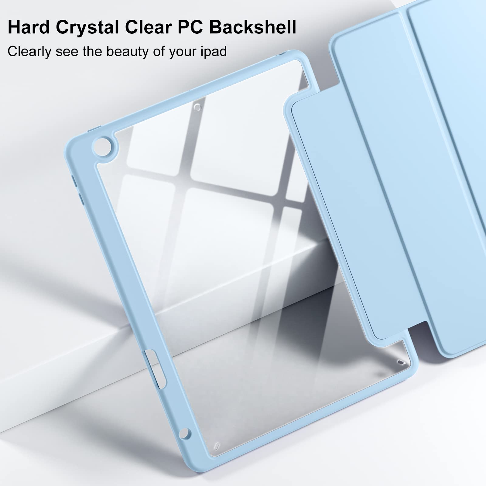 Wenlaty iPad 9th/8th/7th Generation Case (2021/2020/2019) - 10.2 Inch Clear Protective Cover with Pencil Holder | Auto Sleep/Wake | Full Body Protection | Sky Blue | Perfect for School, Work & Travel