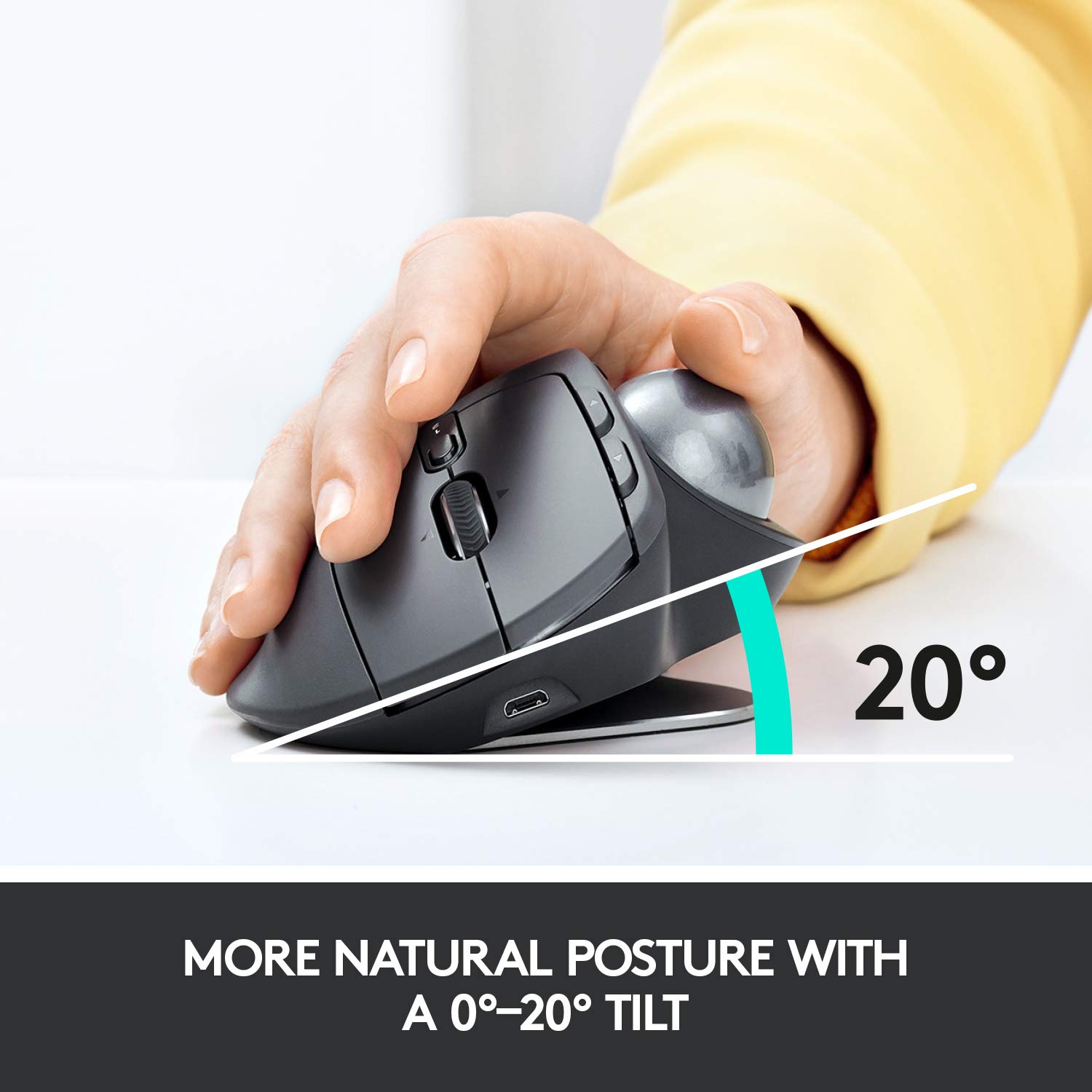 Logitech MX Ergo Wireless Trackball Mouse - Ergonomic Design, Bluetooth/USB Connectivity, Rechargeable for Windows & Mac - Perfect for Office Work, Graphic Design & CAD Professionals