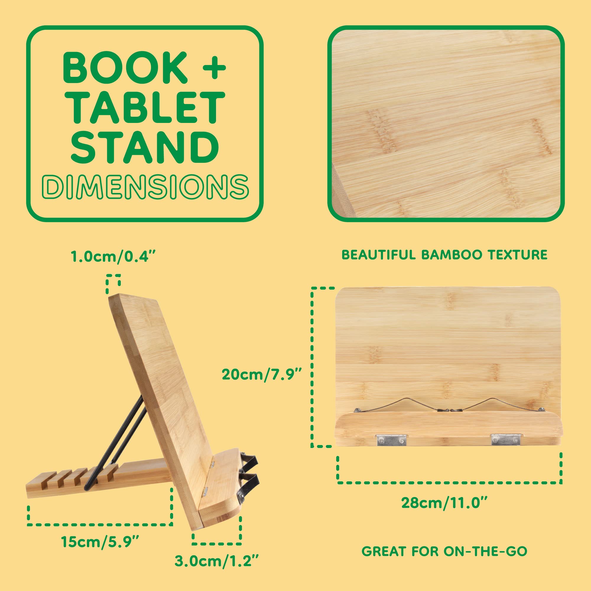 BambooMN Universal Adjustable Book Stand - Foldable & Portable for Cookbooks, Reading, Sheet Music, Tablets & Phones - 5-Position Tilt - Perfect for Kitchen, Office & Study (10-Pack)