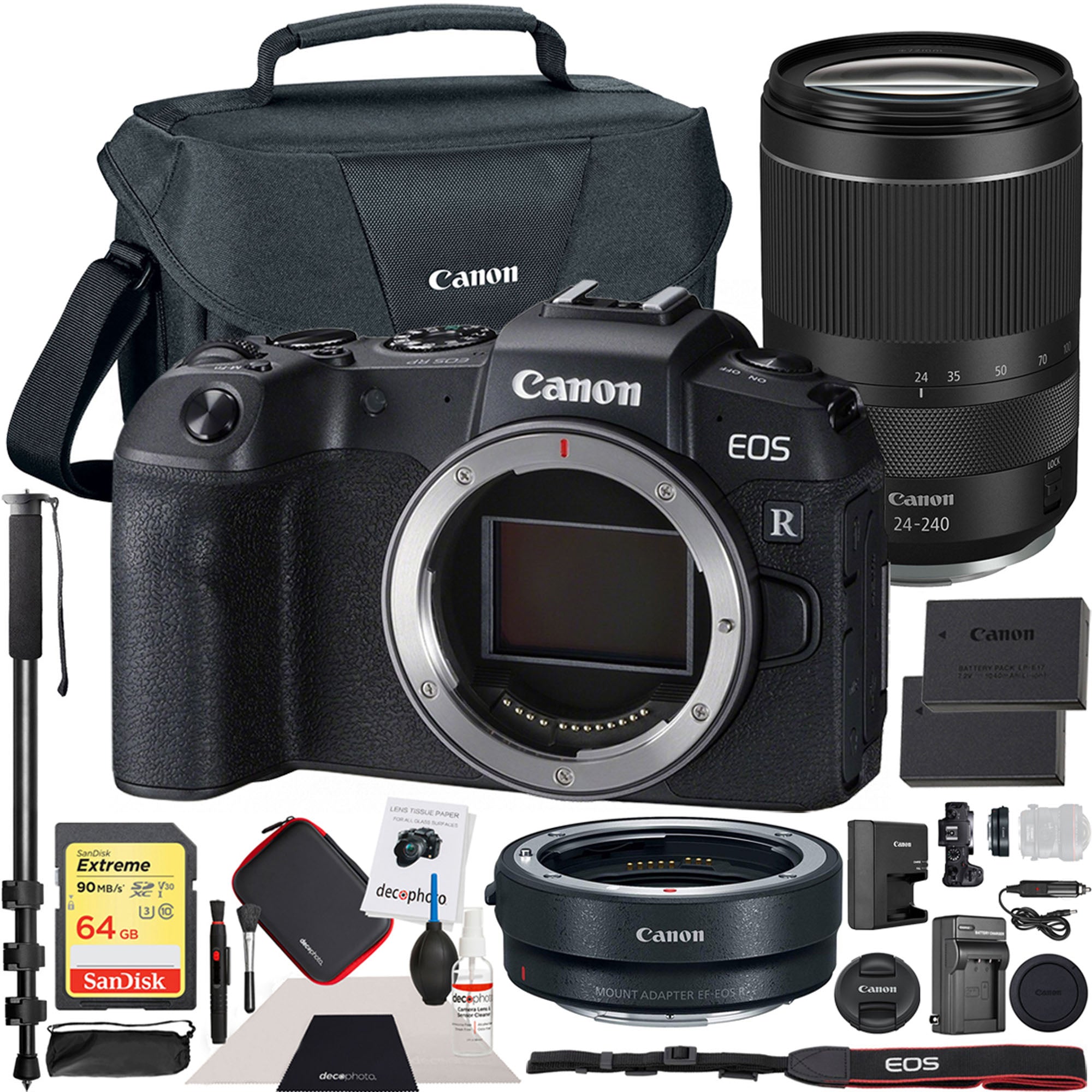 Canon EOS RP Full Frame Mirrorless Camera with RF 24-240mm Lens Kit - Includes Lens Mount Adapter, 64GB SD Card, Shoulder Bag & Extra Battery | Perfect for Travel Photography, Vlogging & Professional Shooting