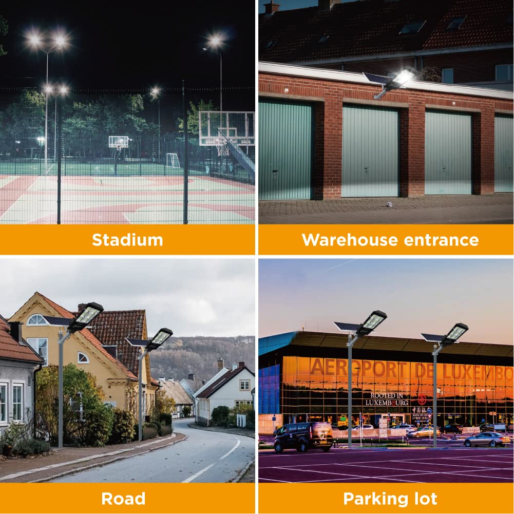 800W Solar LED Street Lights Outdoor - High Lumens Dusk to Dawn Security Lighting with Motion Sensor, Waterproof Solar Flood Light Fixture for Parking Lot, Garden, Yard, Court | Perfect for Stadium, Driveway & Pathway Lighting