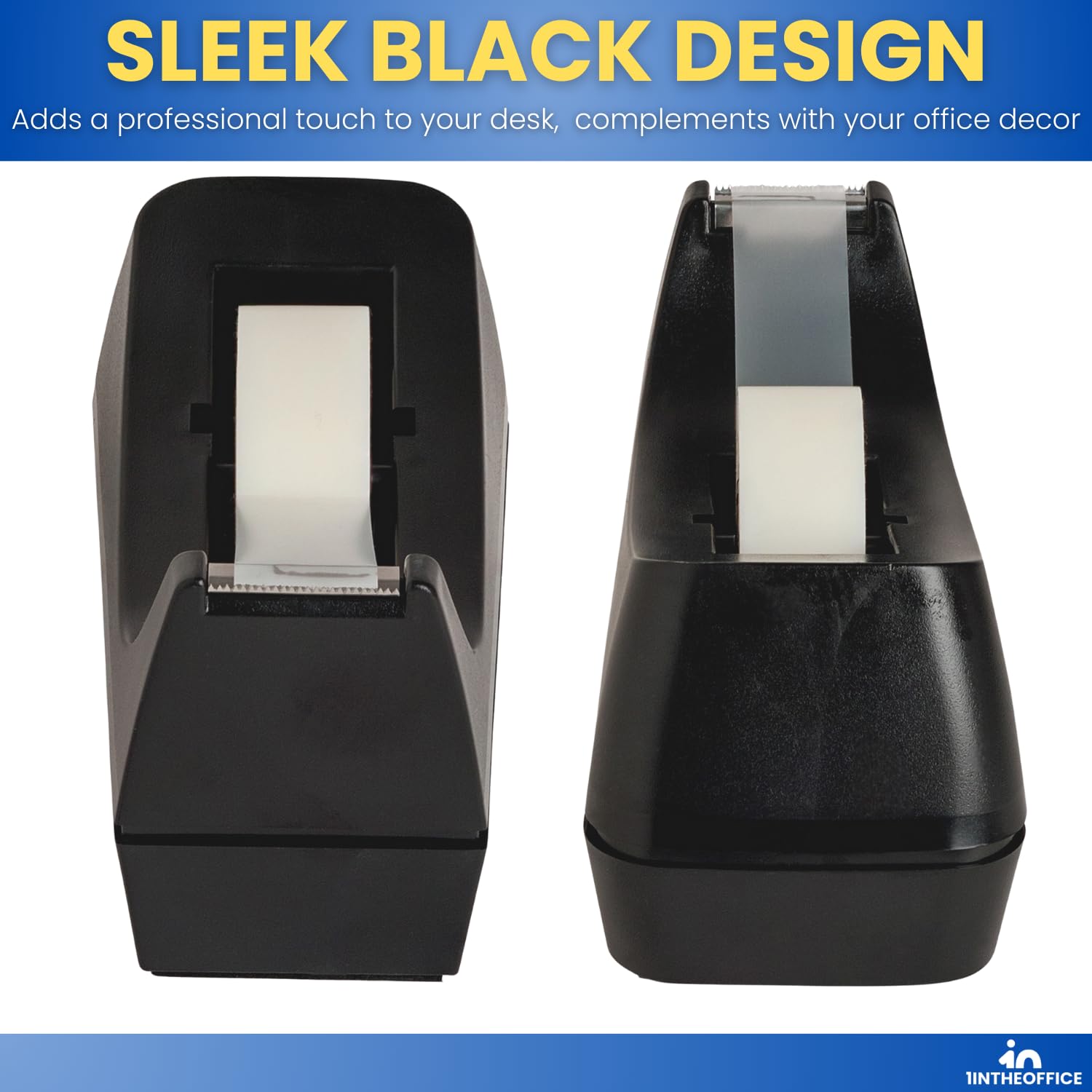 1InTheOffice Black Tape Dispenser 4 Pack - Heavy Duty Desktop Tape Dispenser for Office, School, Home & Crafting | Organize & Secure Documents, Wrapping Gifts & DIY Projects