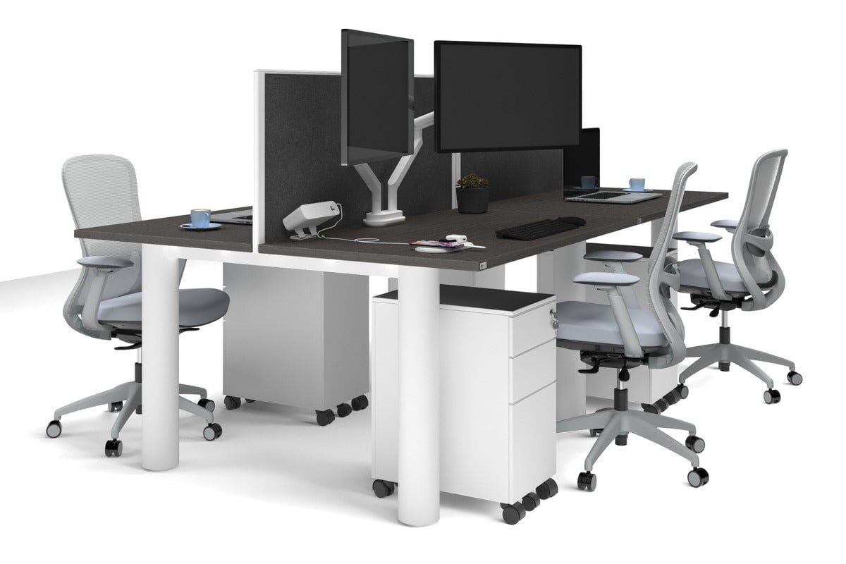 Quadro Cylinder Leg 4-Person Office Workstation Desk [1200L x 700W] - Modern Collaborative Workspace Solution for Team Projects & Office Meetings