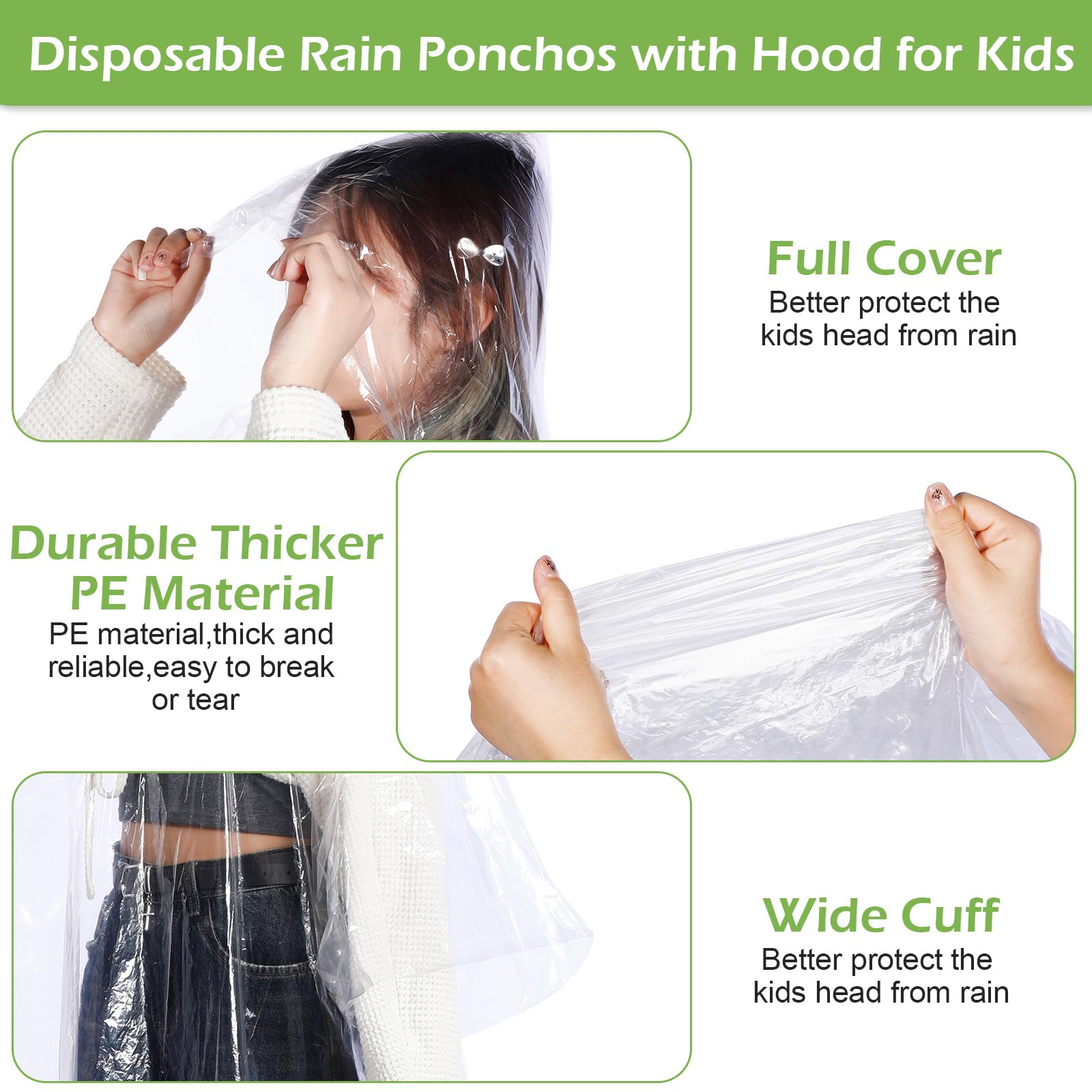 Hercicy 30 Pack Kids Disposable Rain Ponchos - Clear Bulk Emergency Raincoats for Boys & Girls - Perfect for Outdoor Events, Camping, Hiking & Theme Parks