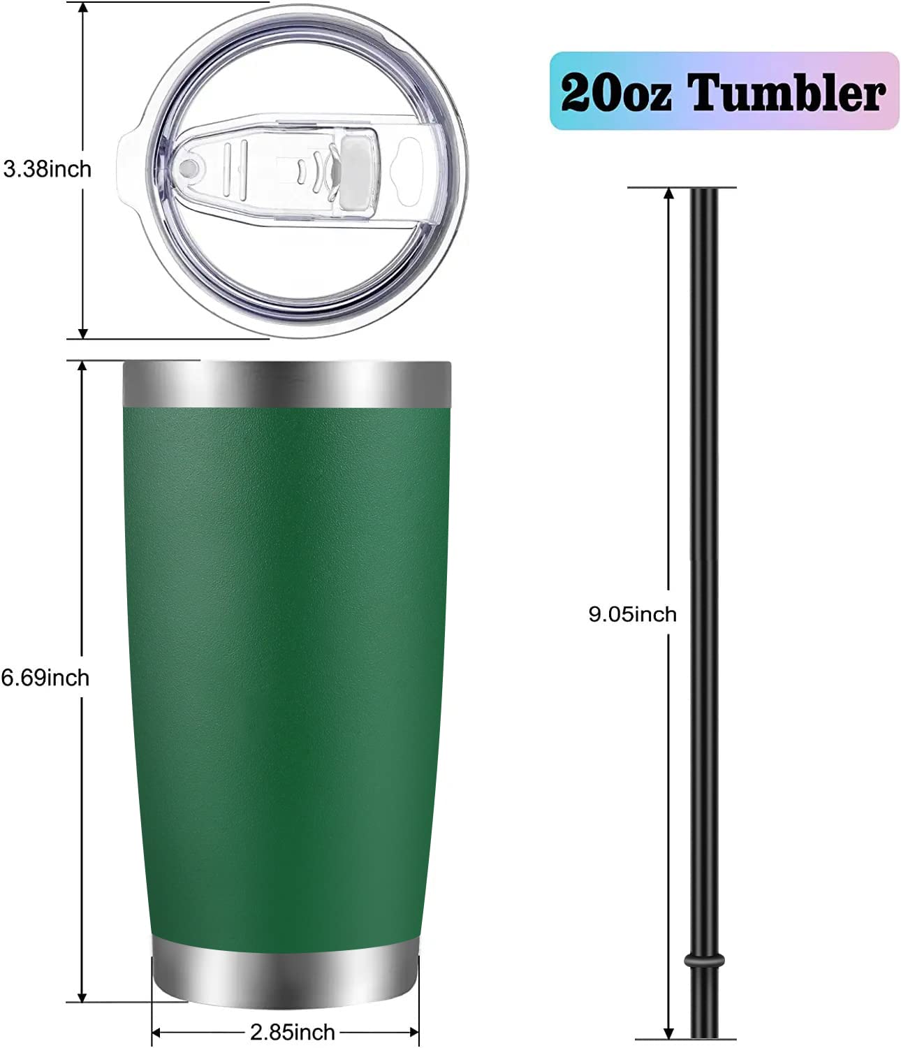 VEGOND 20oz Stainless Steel Tumbler with Lid & Straw - Vacuum Insulated Double Wall Travel Mug, Powder Coated Coffee Cup (12 Pack, Powder Green) - Perfect for Office, Gym, Camping & Outdoor Activities